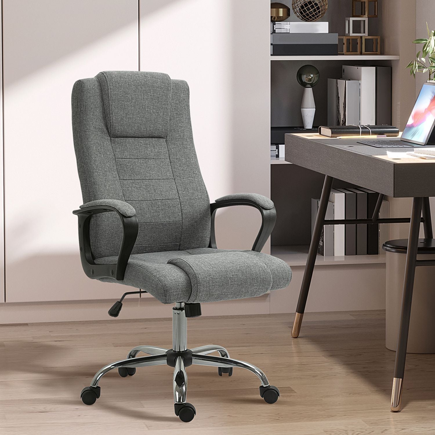 Kontorstol Datastol med vippefunksjon Nakkestøtte Ergonomisk skrivebordsstol Svingbar Høyde Justerbar Lin Touch 62X62X110-119 Cm