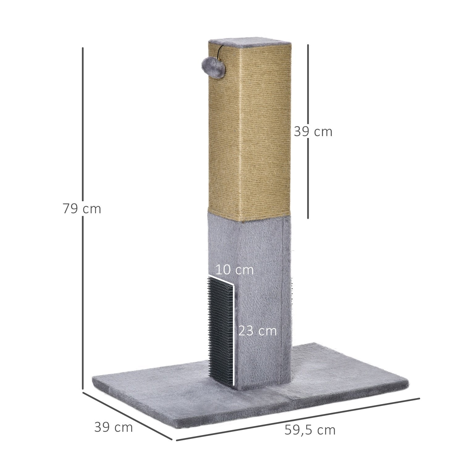 Skrapstolpe För Katter, 79 Cm, Med Jute Rep & Leksaker, Plysch, Grå