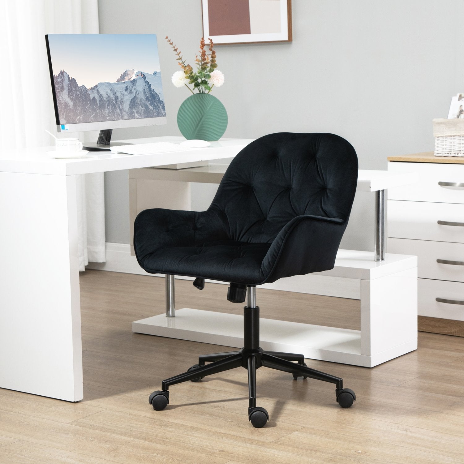 Höjdjusterbar Black Velvet Swivel Skrivbordsstol