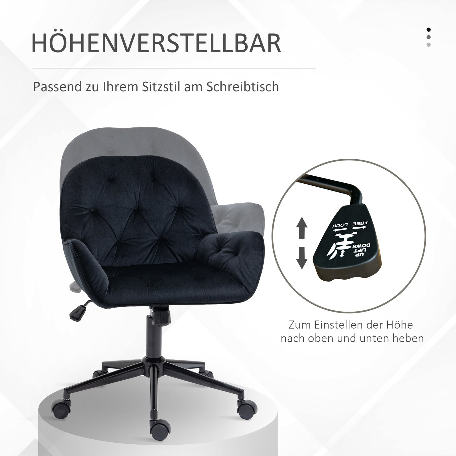 Höjdjusterbar Black Velvet Swivel Skrivbordsstol