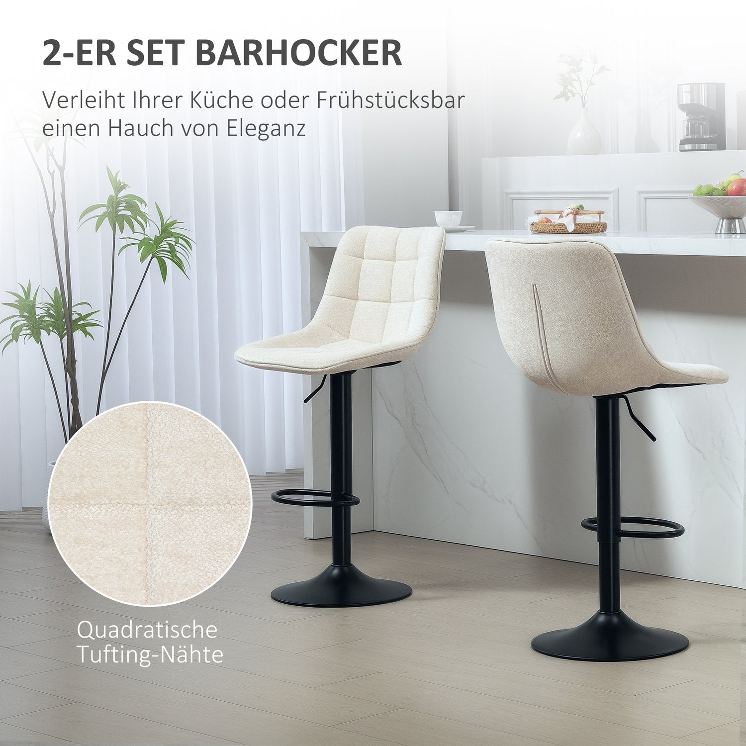 Höjdjusterbara beige barstolar, set om 2, 360° vridbar