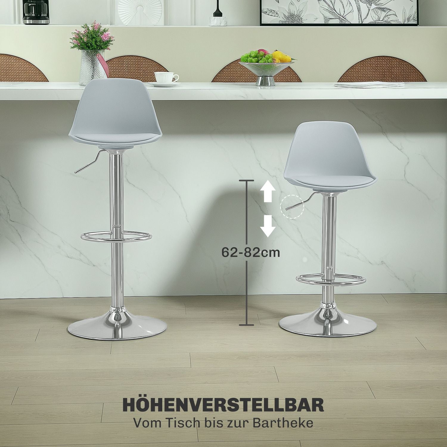 Höjdjusterbara grå barstolar, set om 2, konstläder