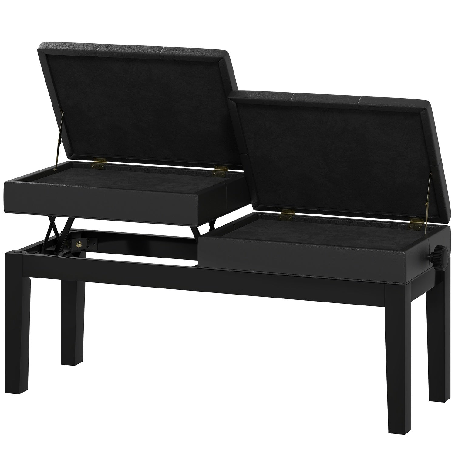 Höjdjusterbar pianobänk, förvaring, svart konstläder