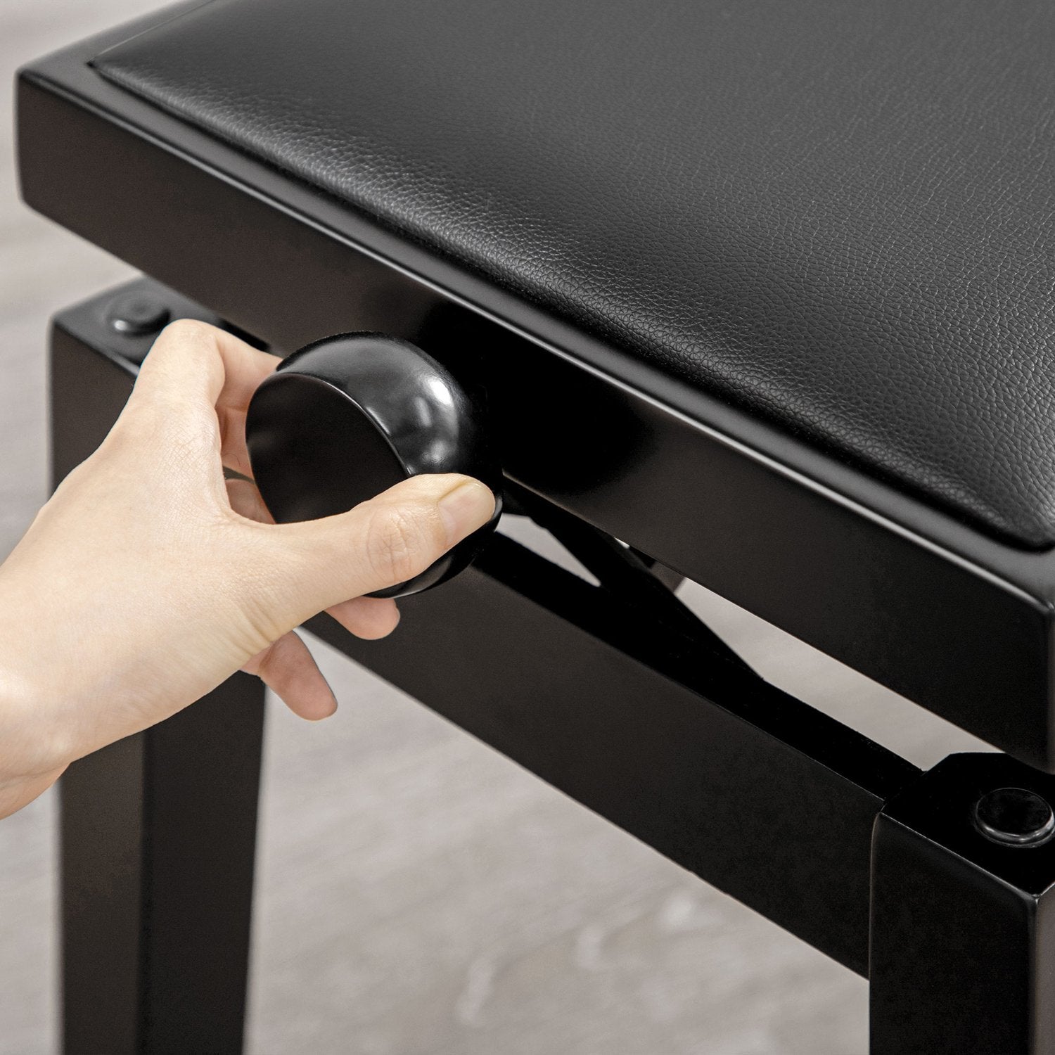 Höjdjusterbar pianobänk med läderkudde, svart