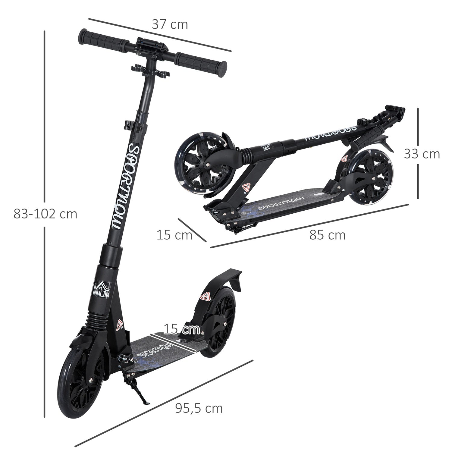 Höjdjusterbar sparkcykel med stötdämpningssystem