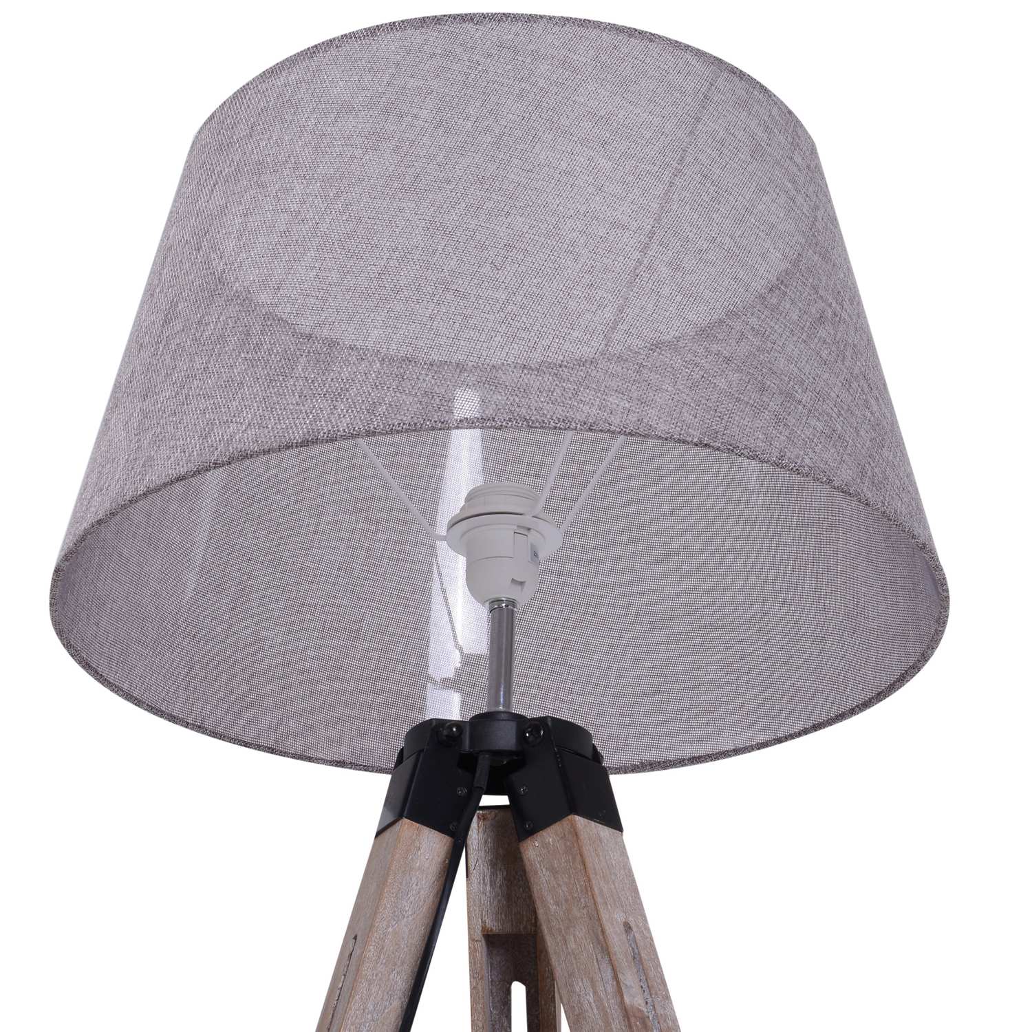 Höjdjusterbar stativ golvlampa, trä & linne, skandinavisk design