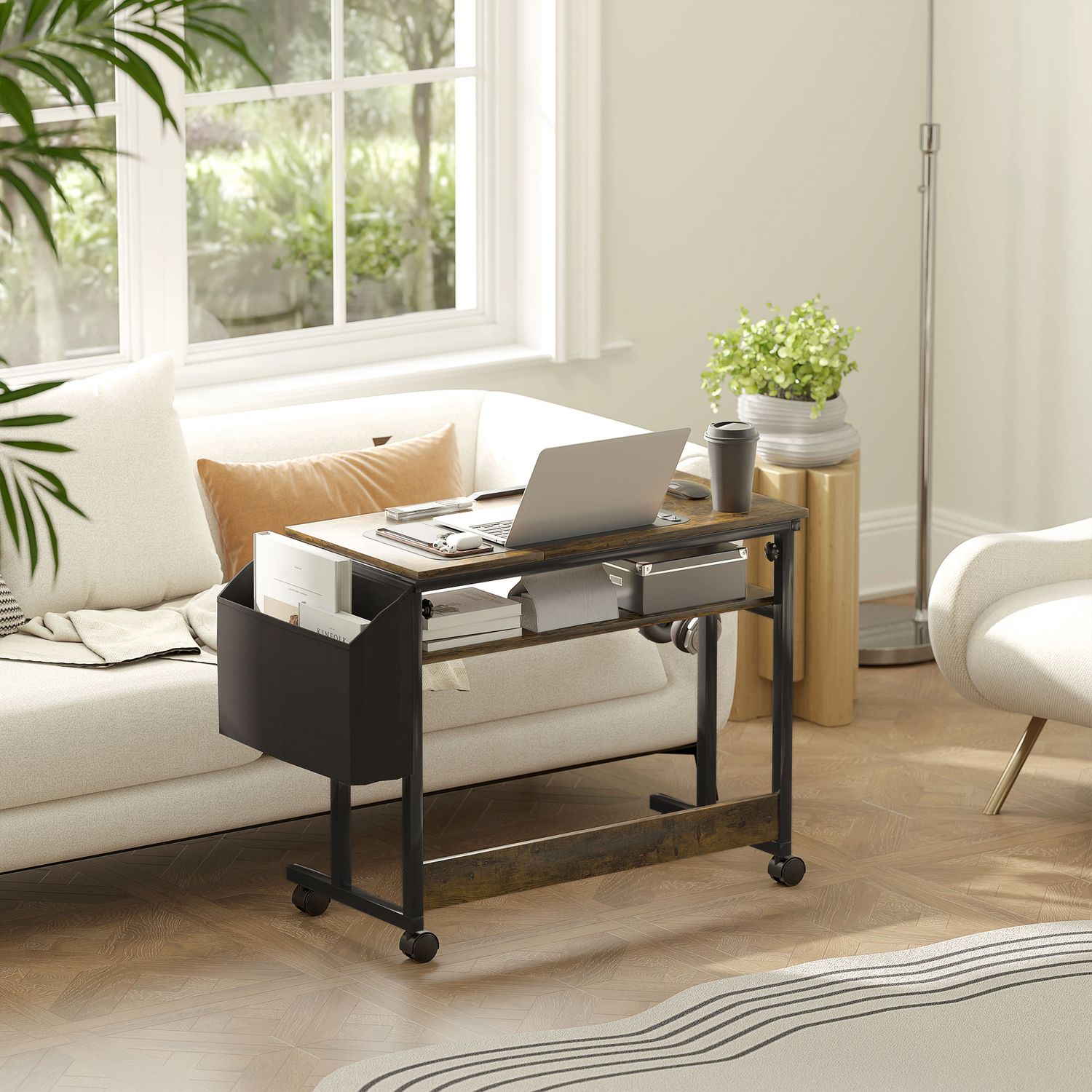 Höjdjusterbart datorbord, 92x40 cm, Rustikbrun