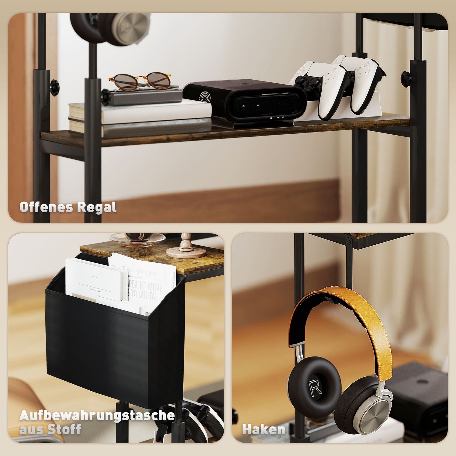 Höjdjusterbart datorbord, 92x40 cm, Rustikbrun