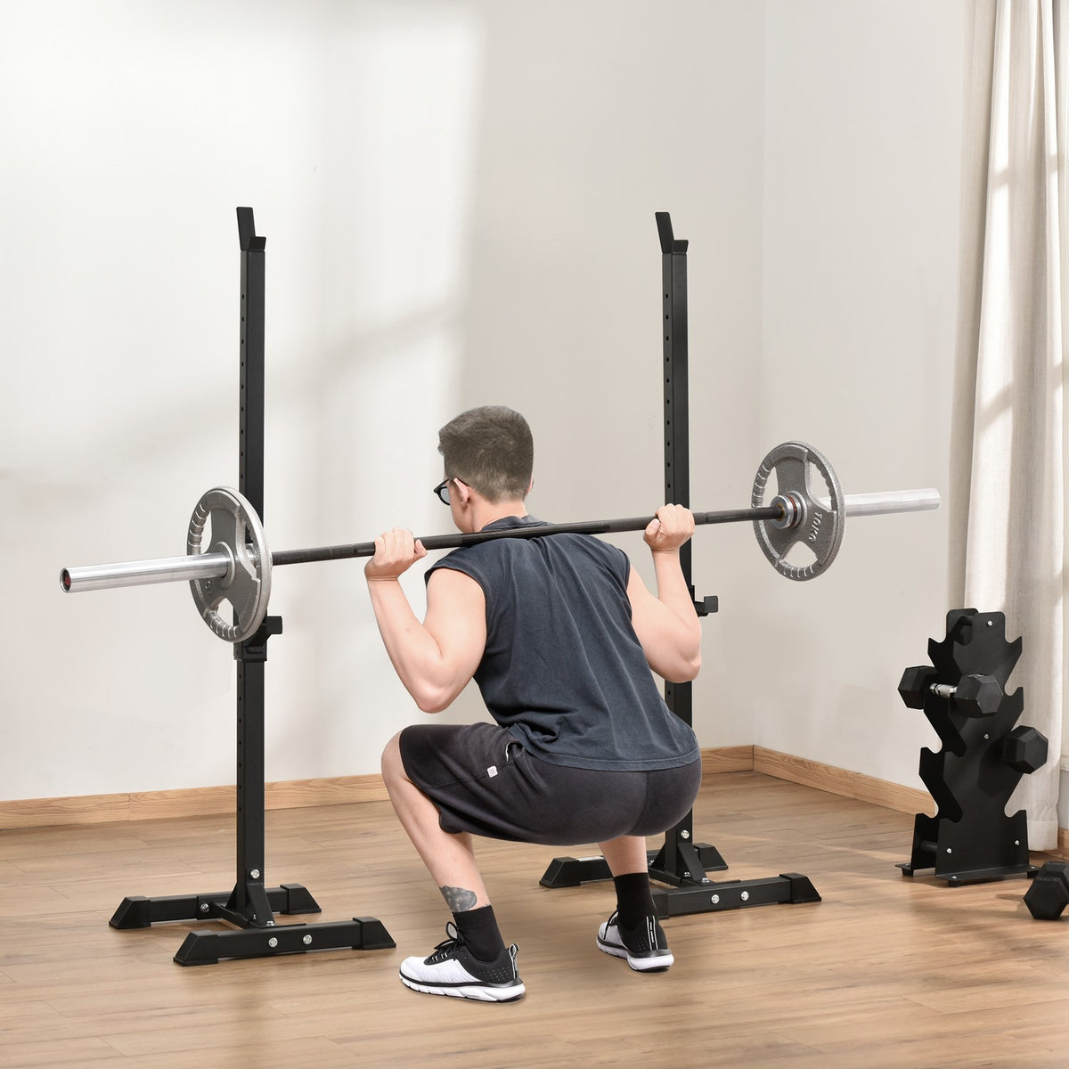 Höjdjusterbart hantelställ i stål, 150 kg Kapacitet