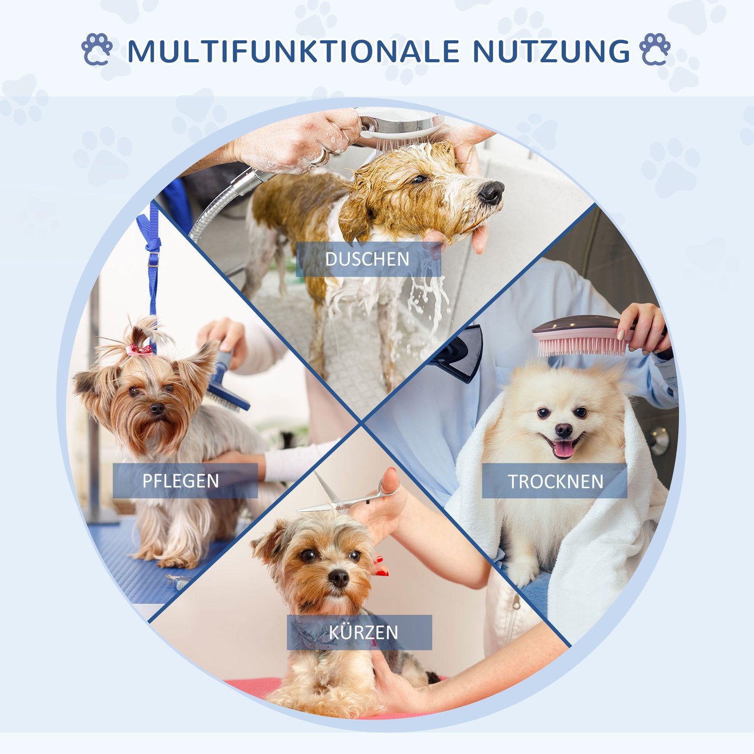 Höjdjusterbart hundskötselbord i rostfritt stål, blått