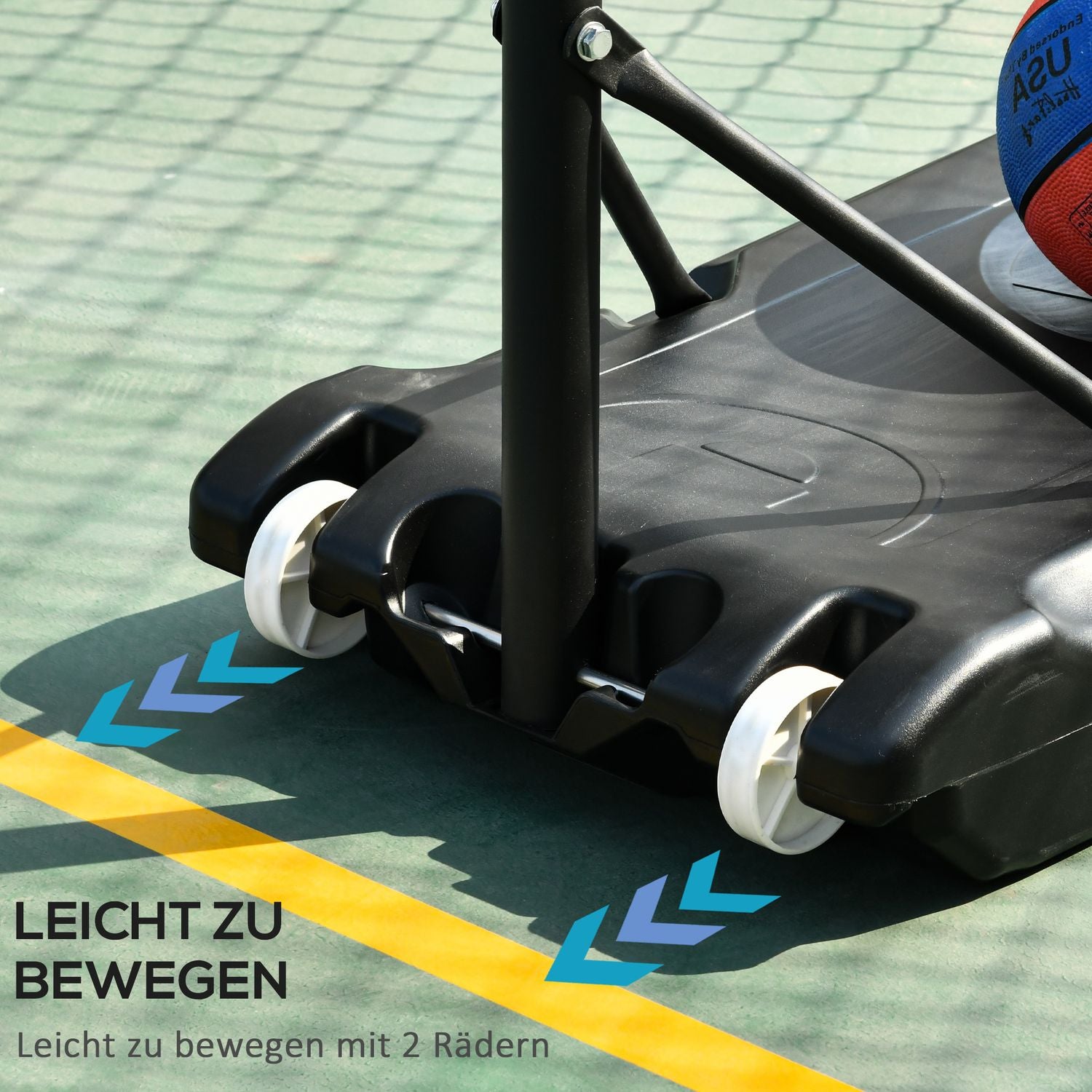 Höjdjusterbar utomhusbasketbåge med hjul, svart