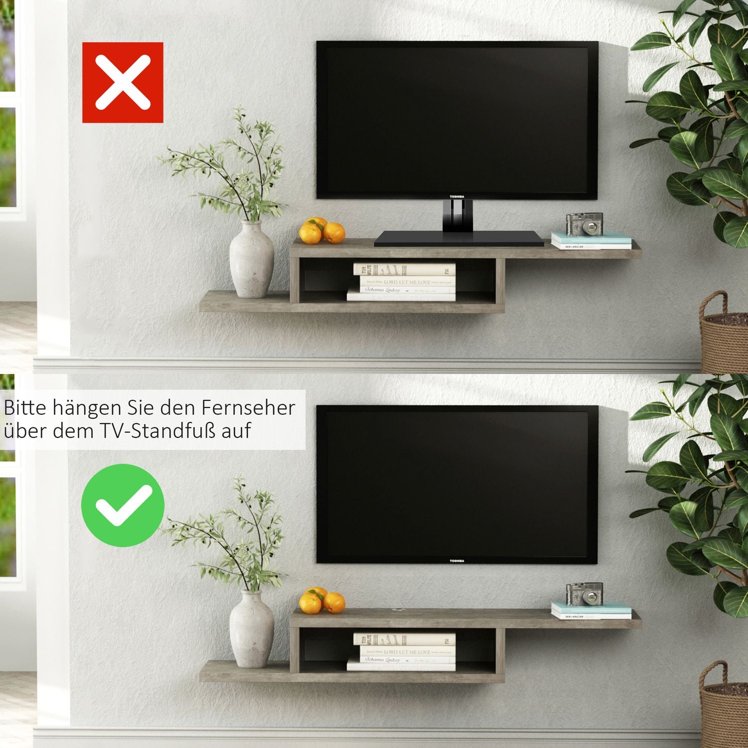 Hängande TV Lowboard; Cementgrå multimediahylla
