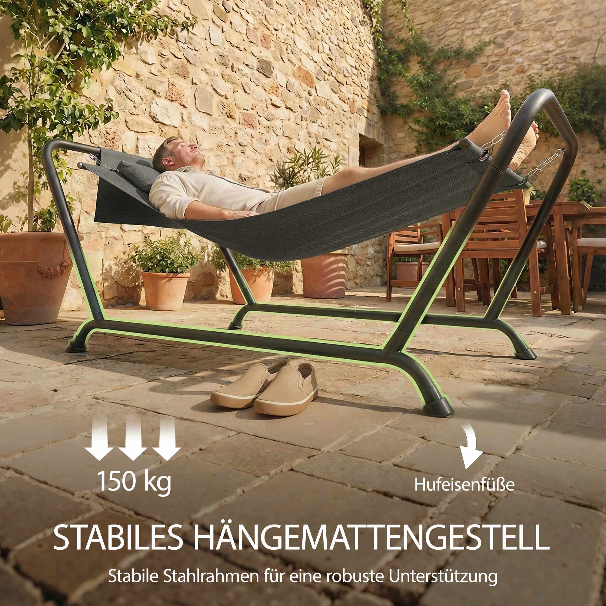 Hängematte Mit Gestell, Kopfstütze, Seitentasche, 150 kg