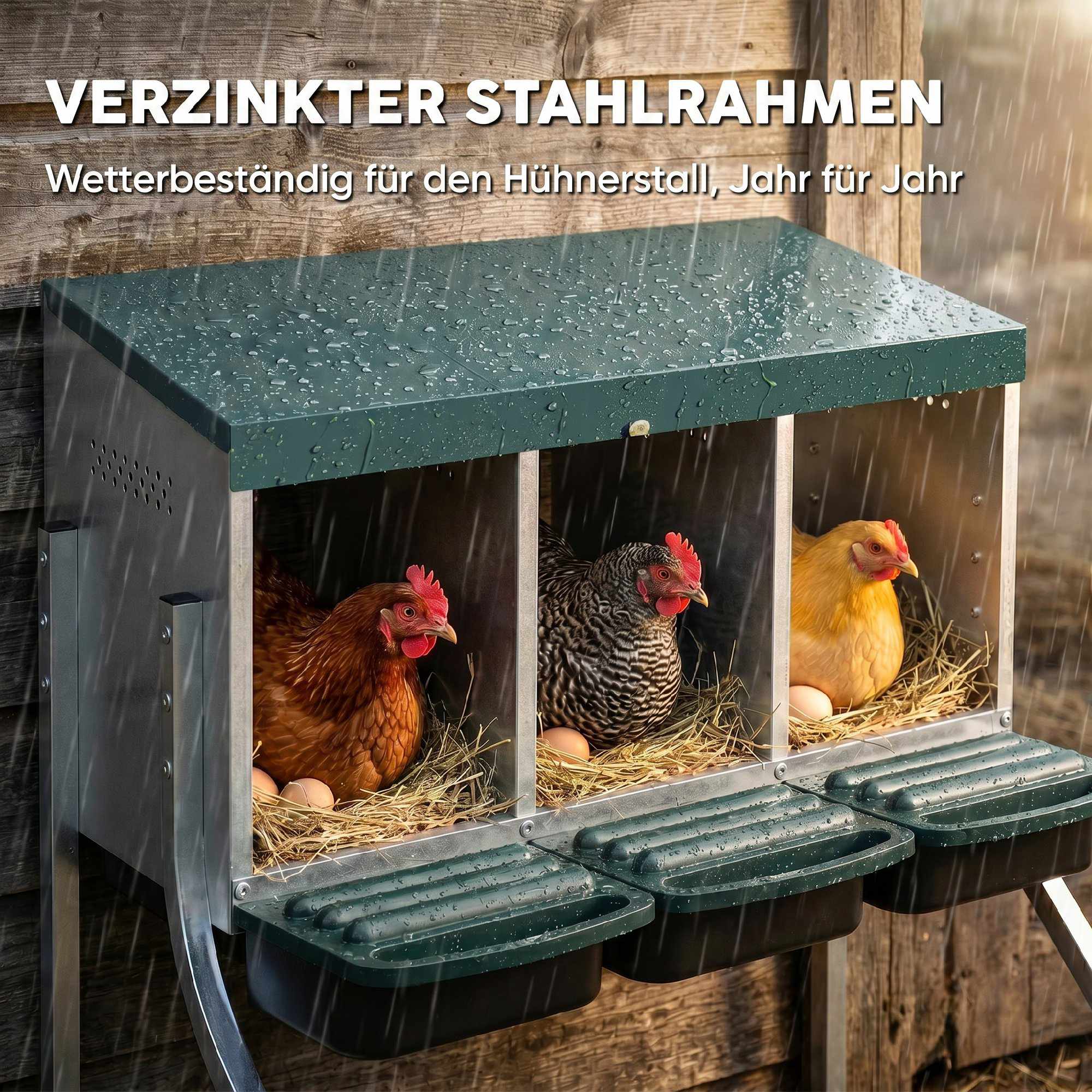 Hönsholk med ventilation, 3 fack, metall