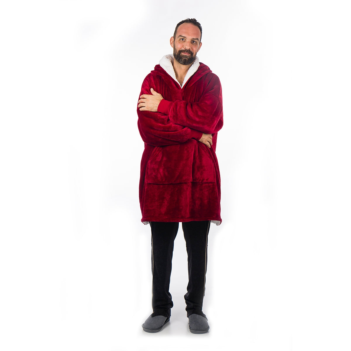 HomeVero - Comfort Filt - Hoodie Pläd - Röd