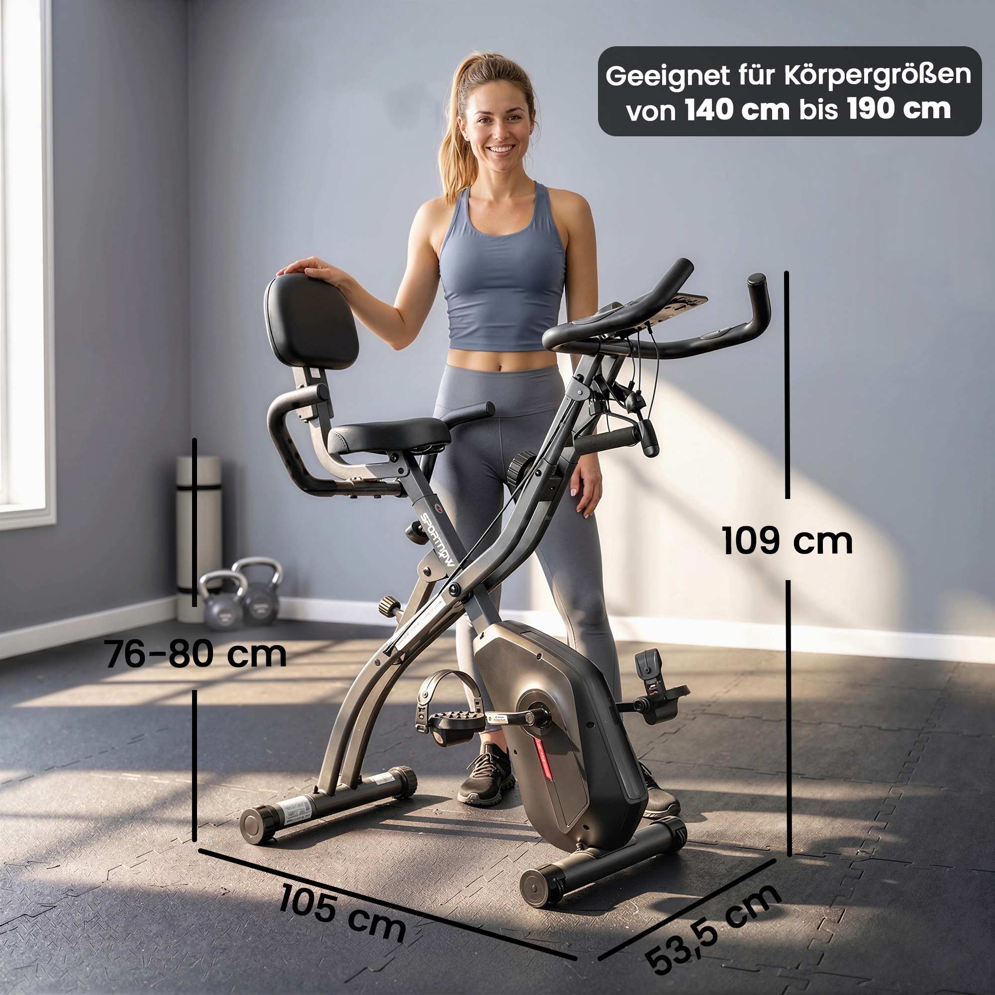 Hopfällbar 3-i-1-motionscykel, Bluetooth LCD, Pulsmätare, Tyst