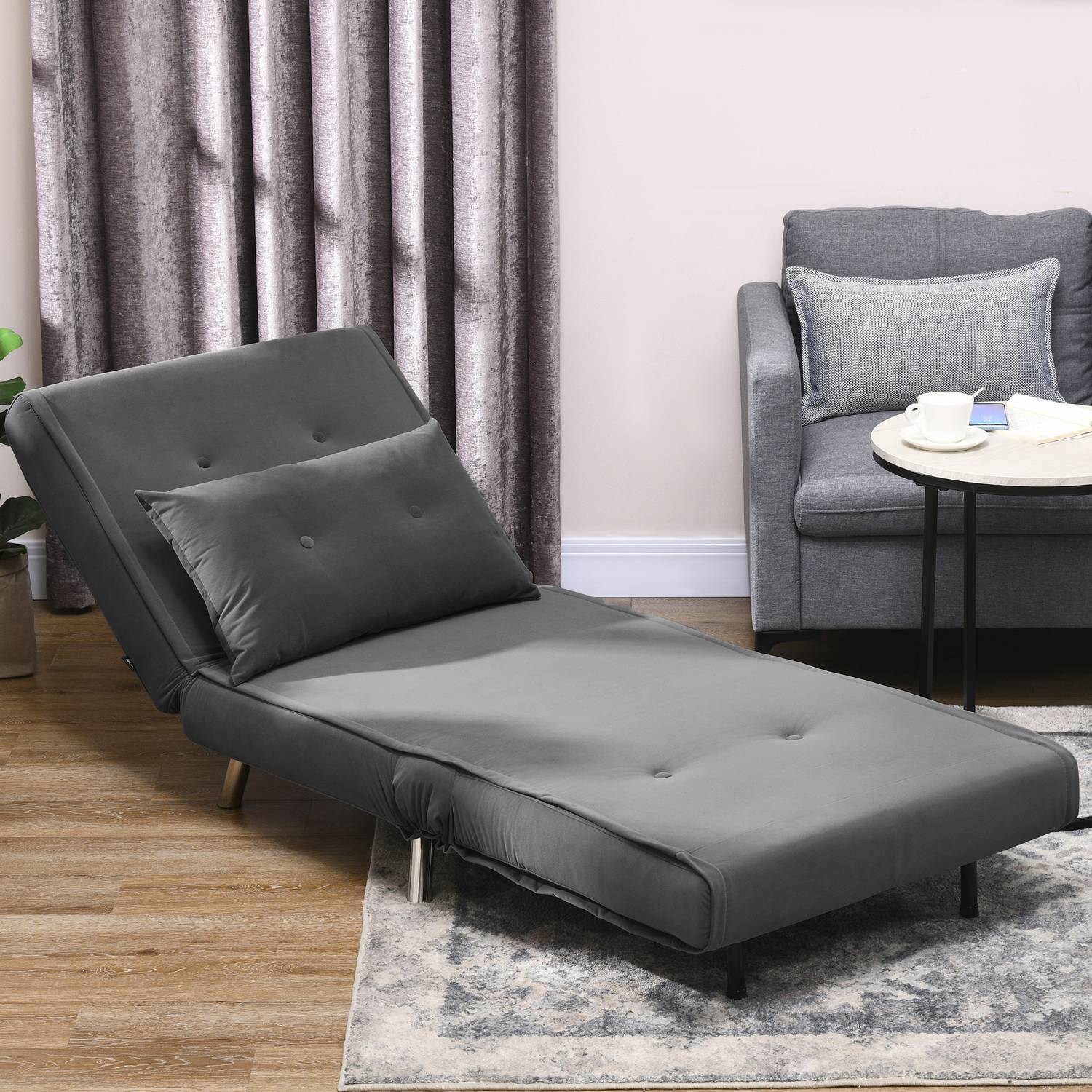 Hopfällbar Sammetssoffa Stolsäng – Mörkgrå kudde, 77x88x83 cm