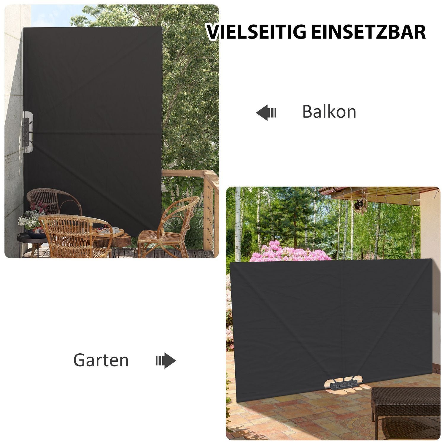 Sammenleggbar sidemarkise, 237 X 160 cm hagemarkise, personvern med UV-beskyttelse, vindbeskyttelse med stålramme, for balkong, terrasse, polyester, mørkegrå