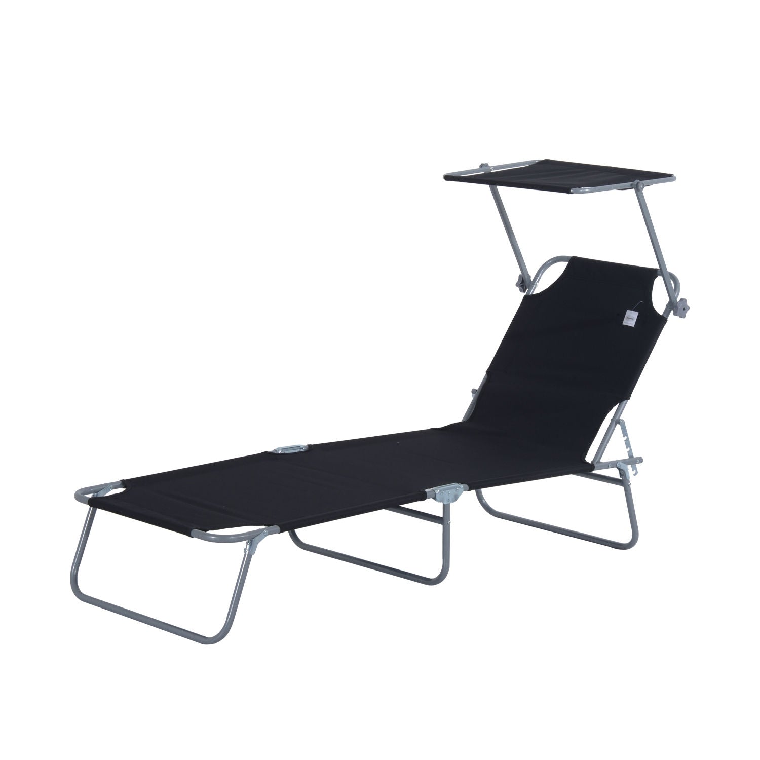 Svart hopfällbar solstol med solskydd, 187x58x36 cm