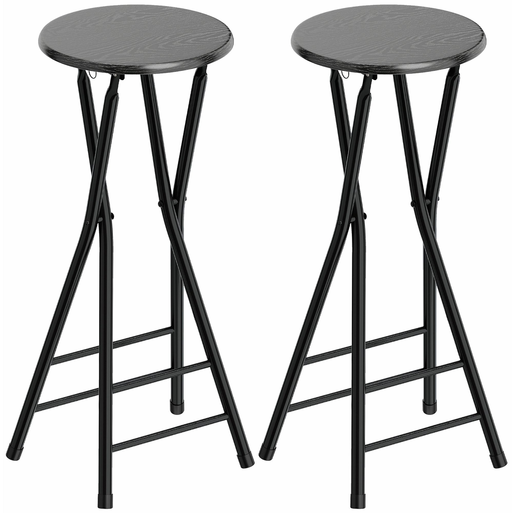 Hopfällbara barstolar, stål och MDF, set om 2, svart