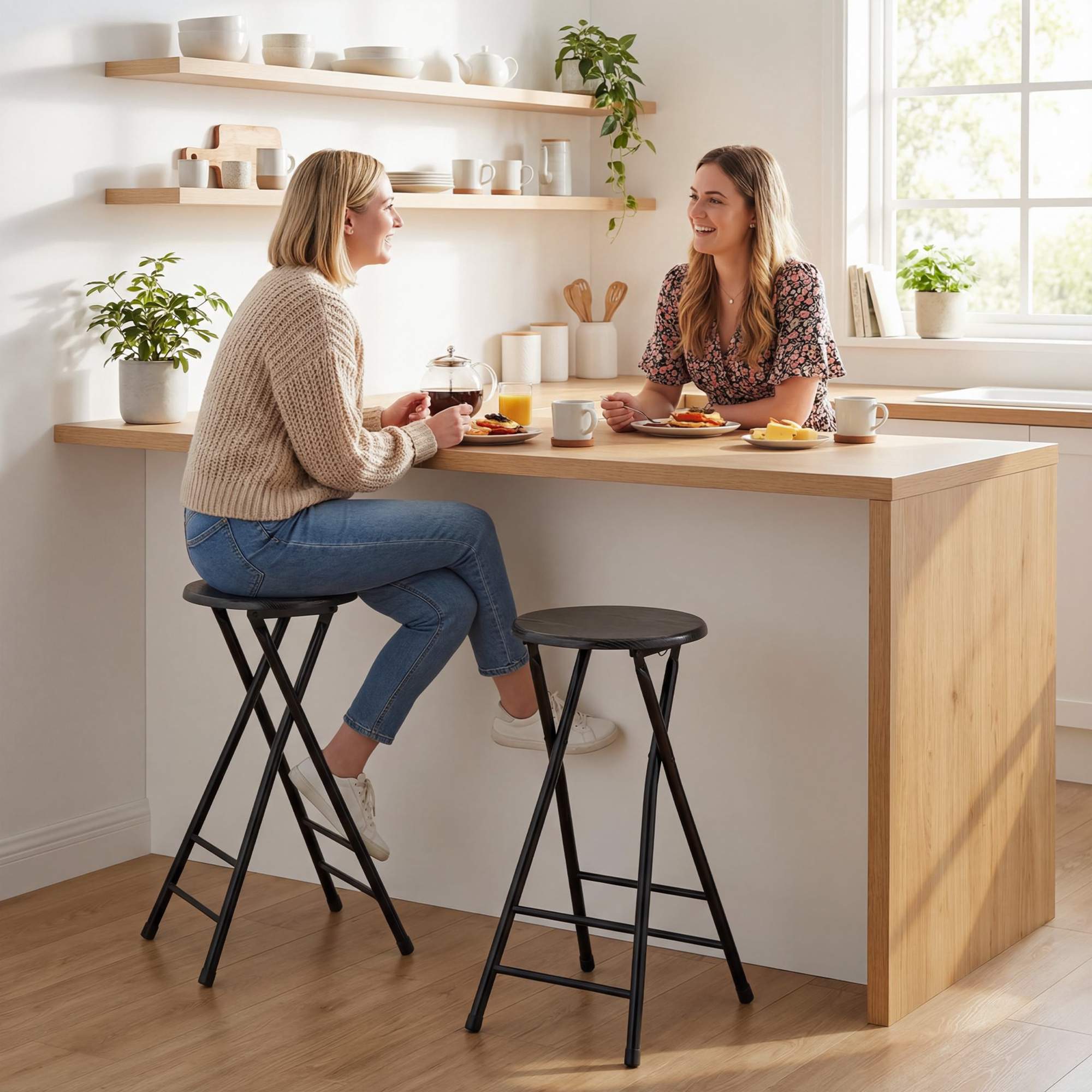 Hopfällbara barstolar, stål och MDF, set om 2, svart