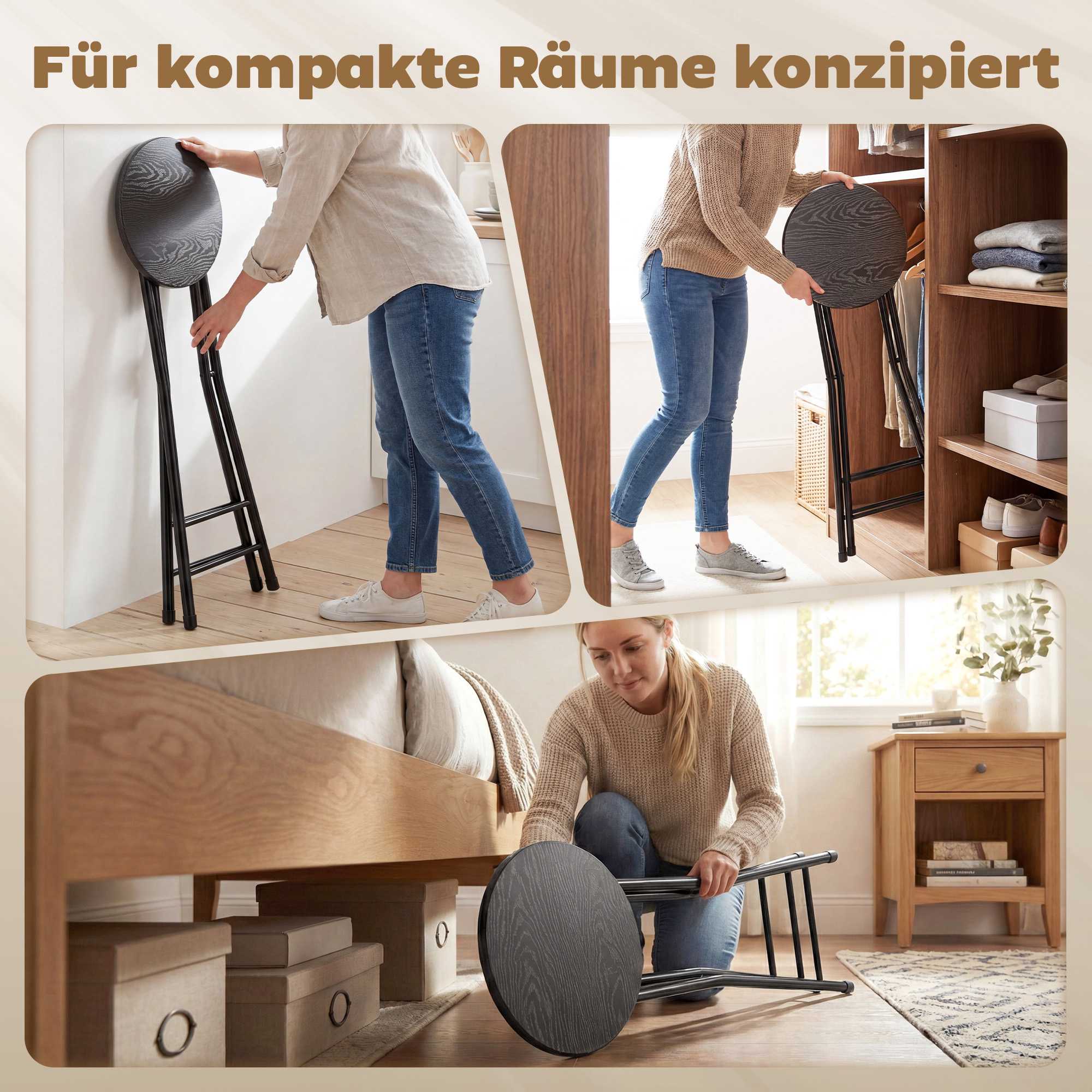 Hopfällbara barstolar, stål och MDF, set om 2, svart