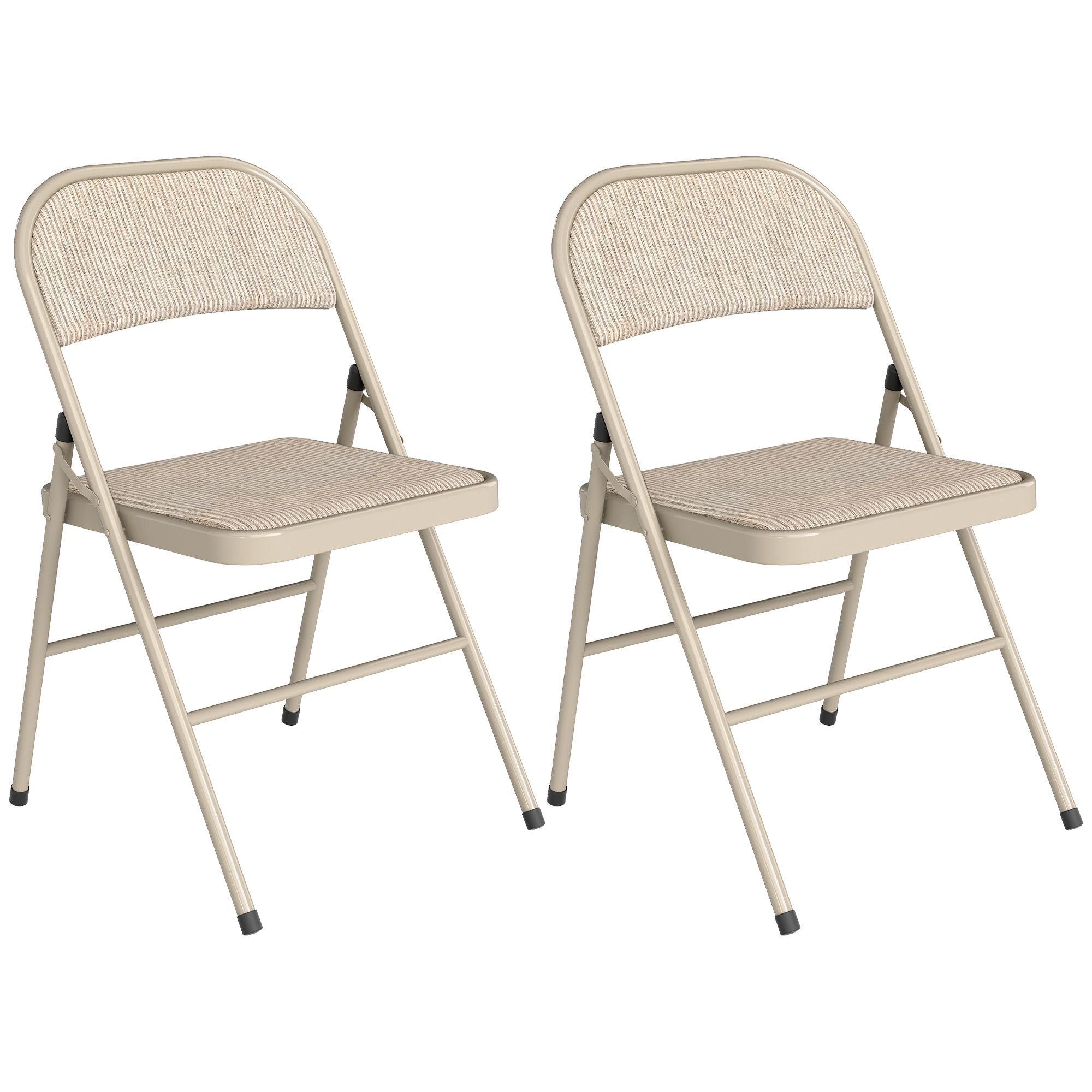 Hopfällbara stolar 2-pack, metallben, linne-look, beige