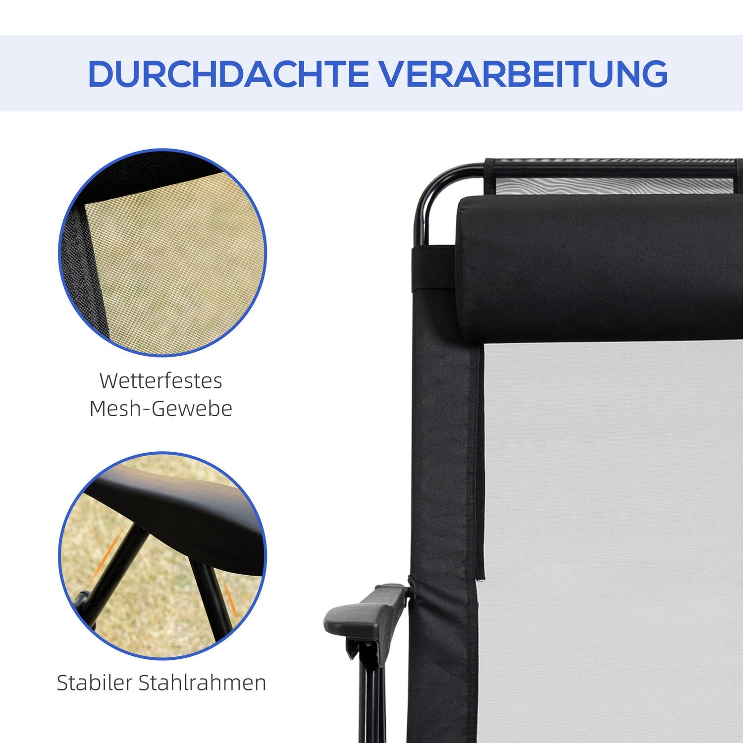 Hopfällbara trädgårdsstolar med justerbart ryggstöd, 120 kg Kapacitet