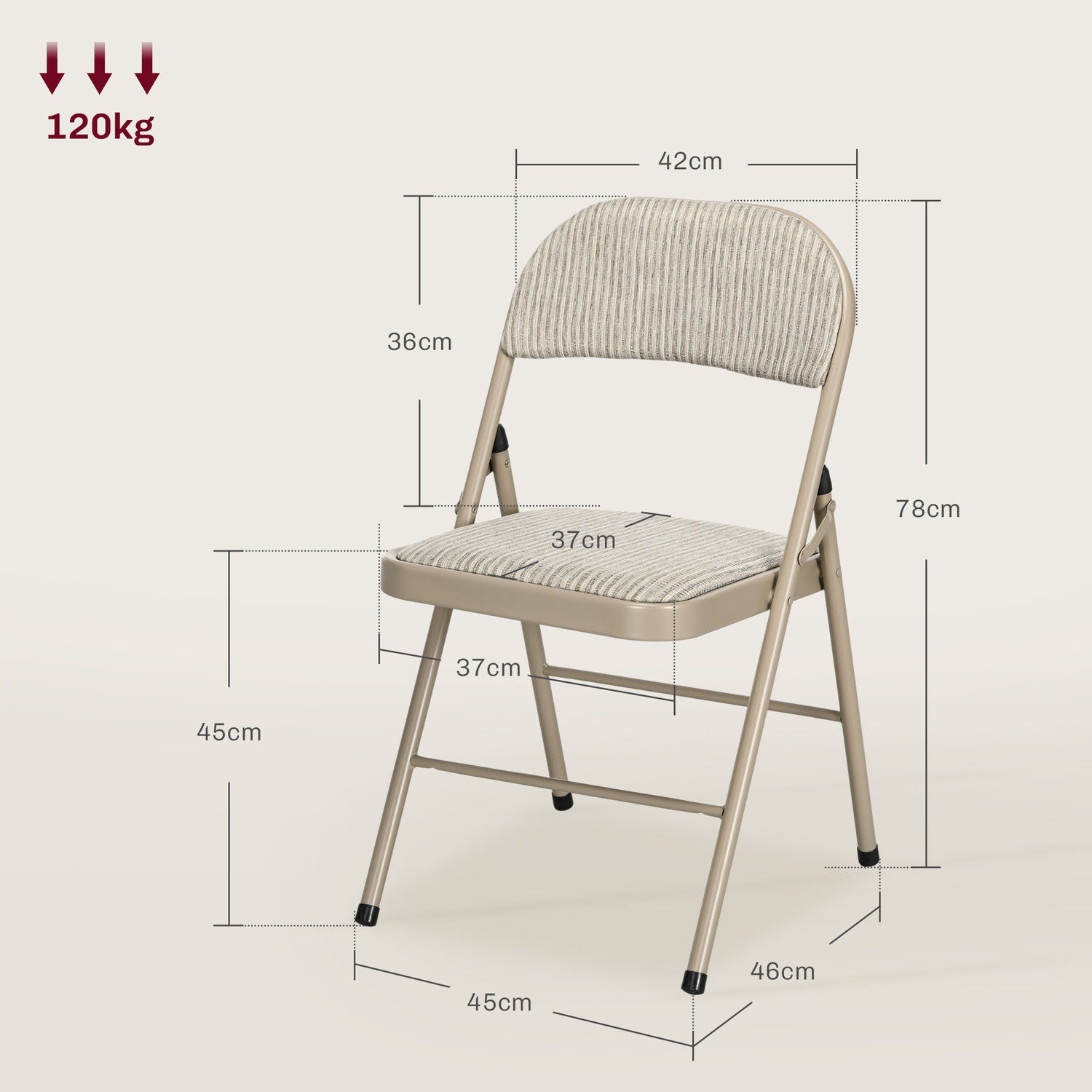 Hopfällbara vadderade stolar, set om 4 – Stålram, beige