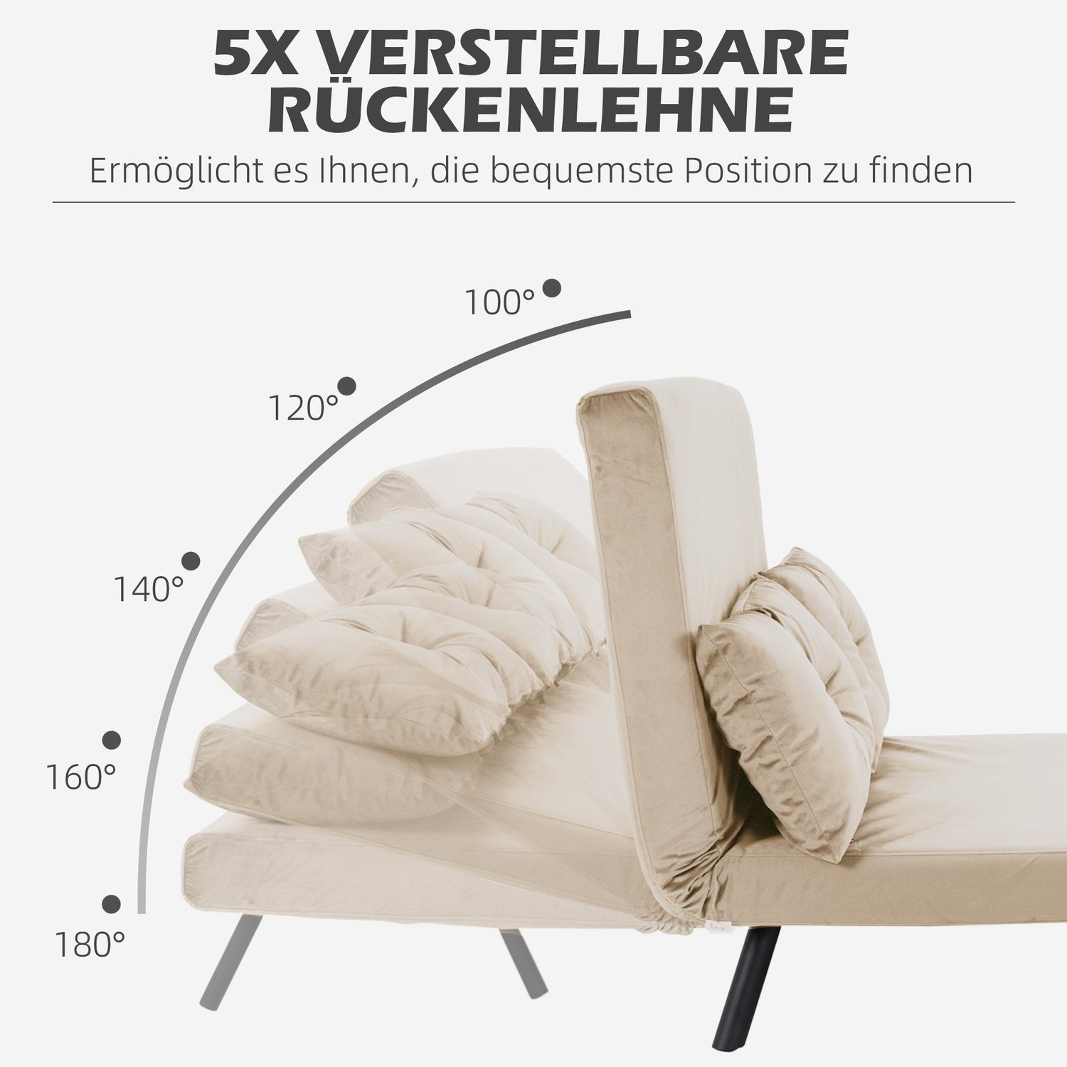 Hopfällbar bäddsoffa i sammetslook, justerbar, beige, 102x73x81 cm