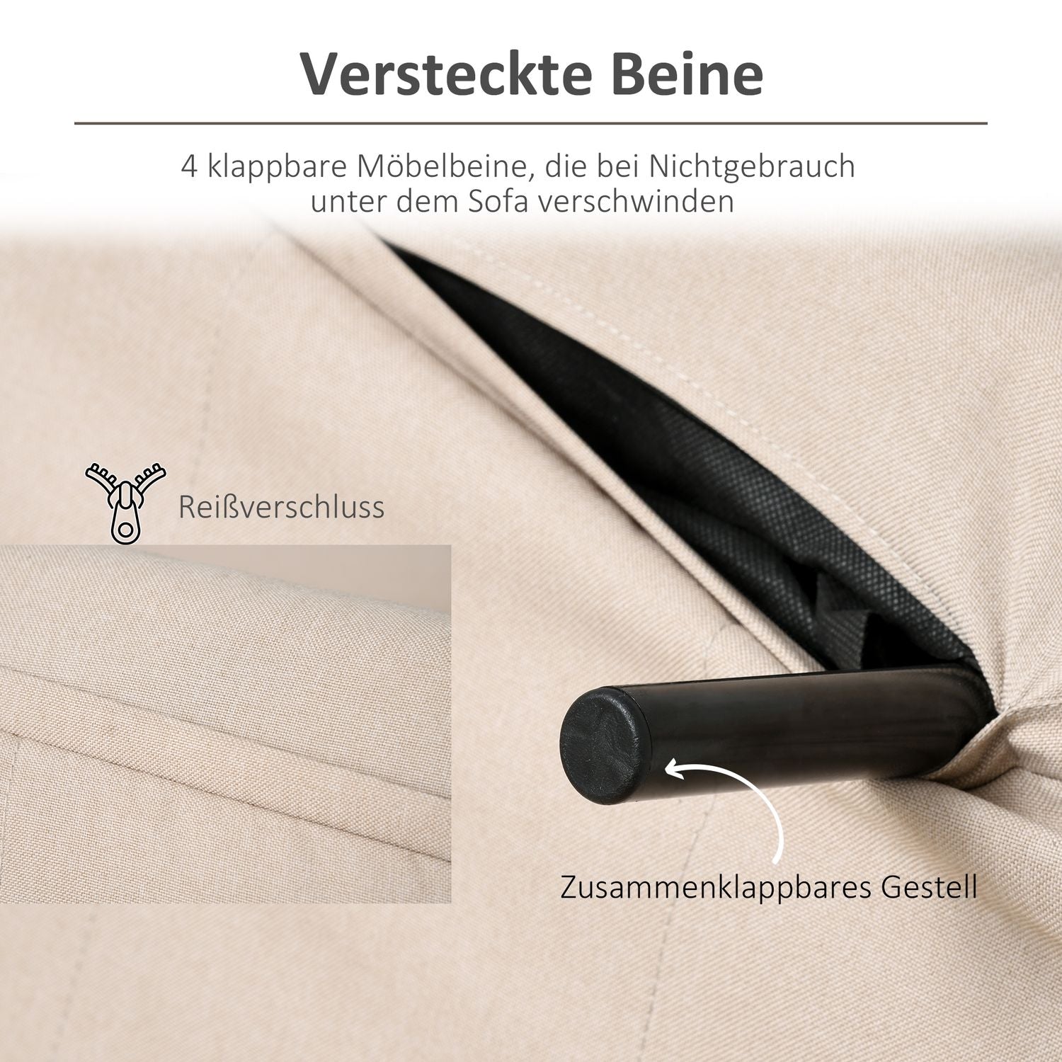 Hopfällbar bäddsoffa med justerbart ryggstöd, linne-look