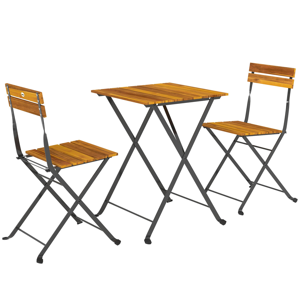 Sammenleggbart bistrosett for 2, teak, akasie og stål