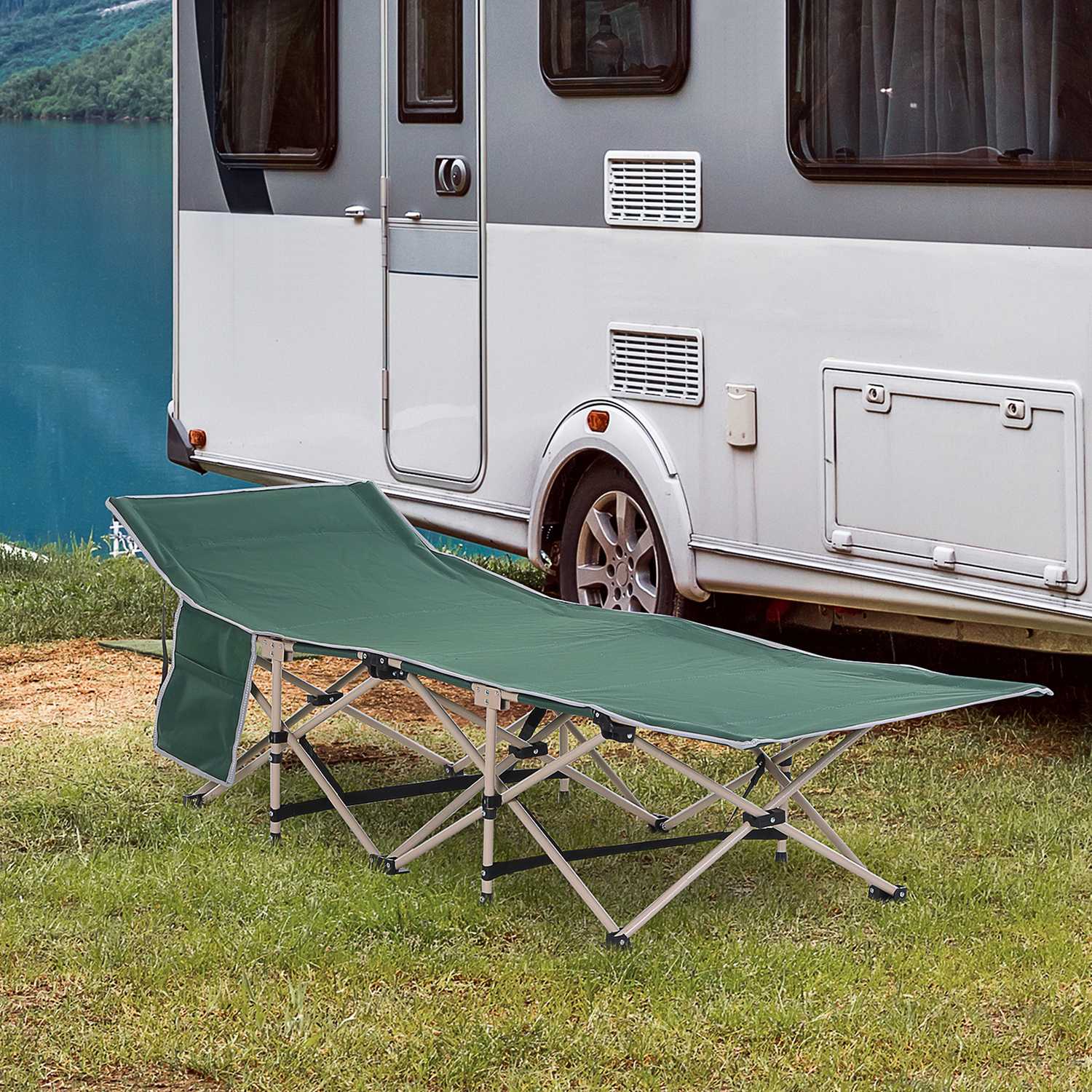 Hopfällbar campingsäng med bärväska – Stålram, grön