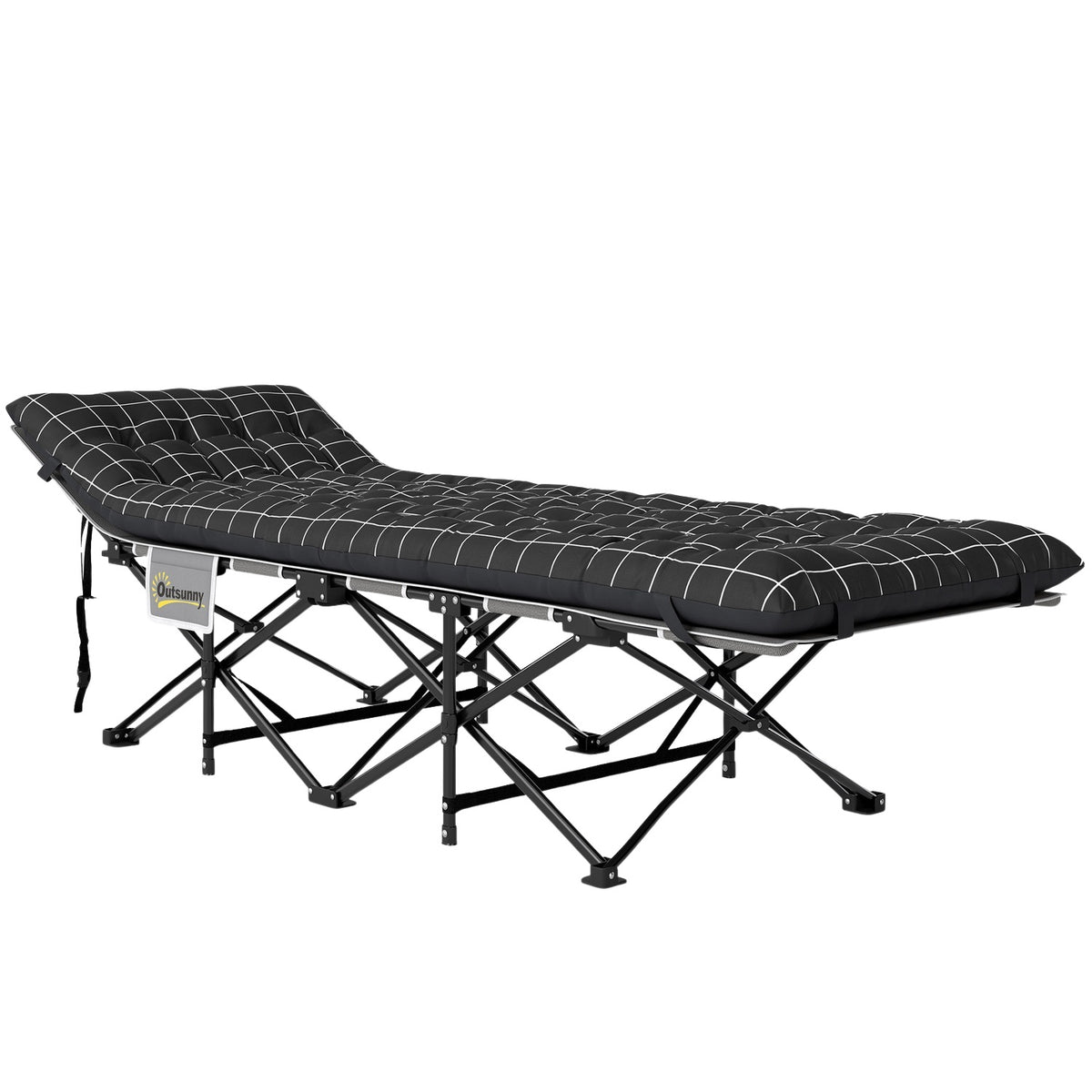Sammenleggbar campingseng med sidelomme – sklisikker, 150 kg kapasitet