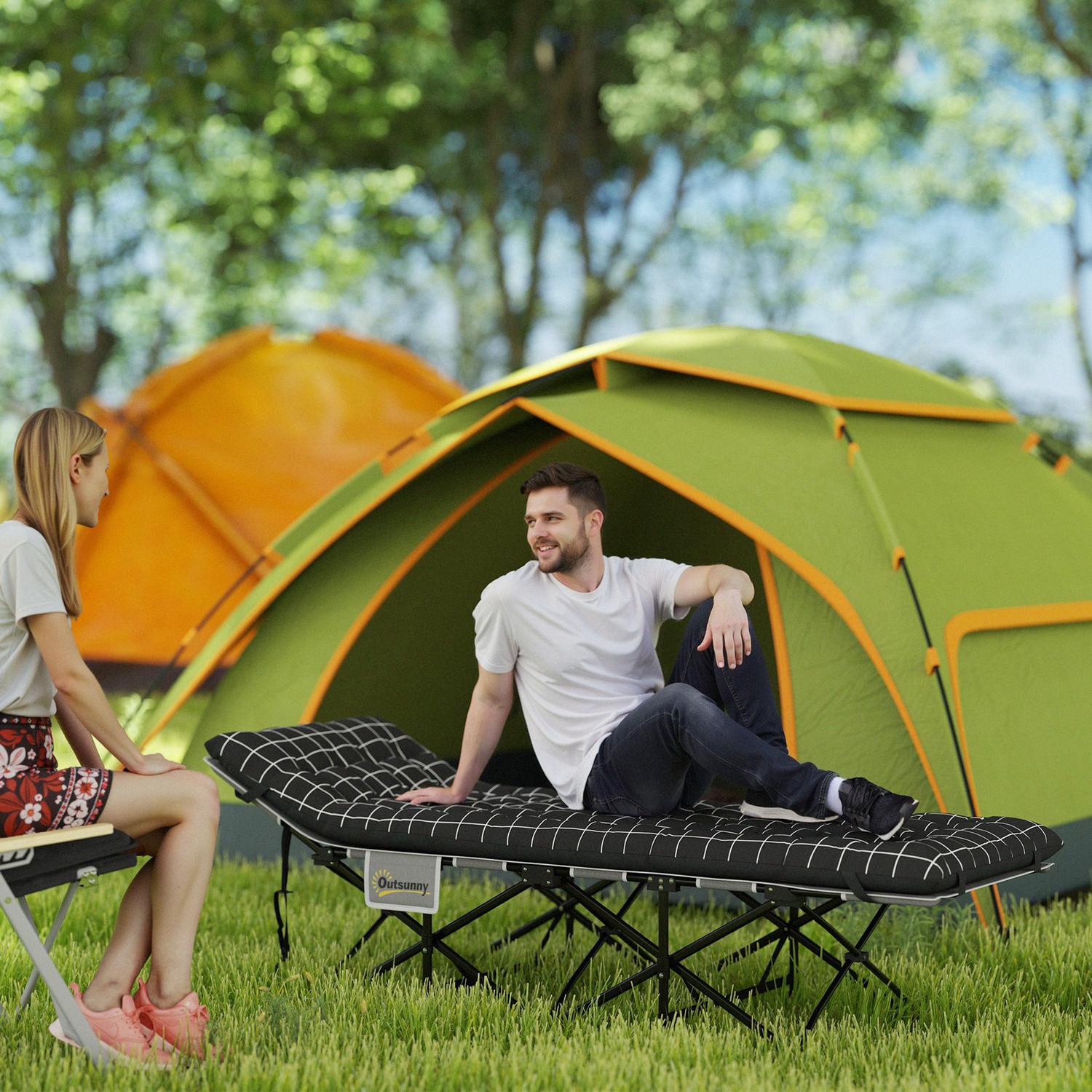 Sammenleggbar campingseng med sidelomme – sklisikker, 150 kg kapasitet