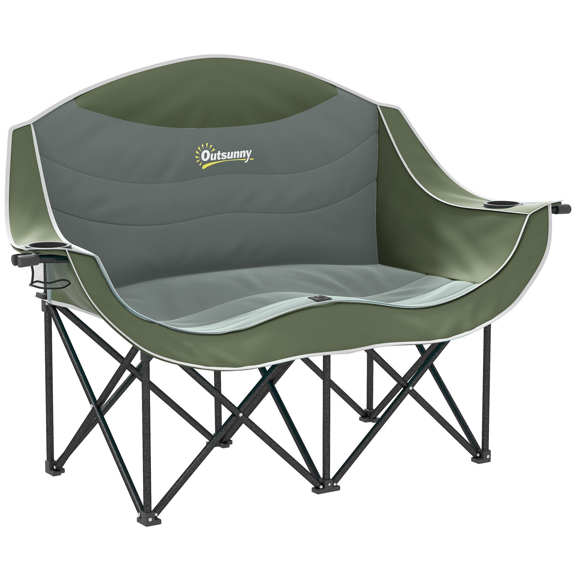Hopfällbar campingstol med dubbla vadderade säten och mugghållare