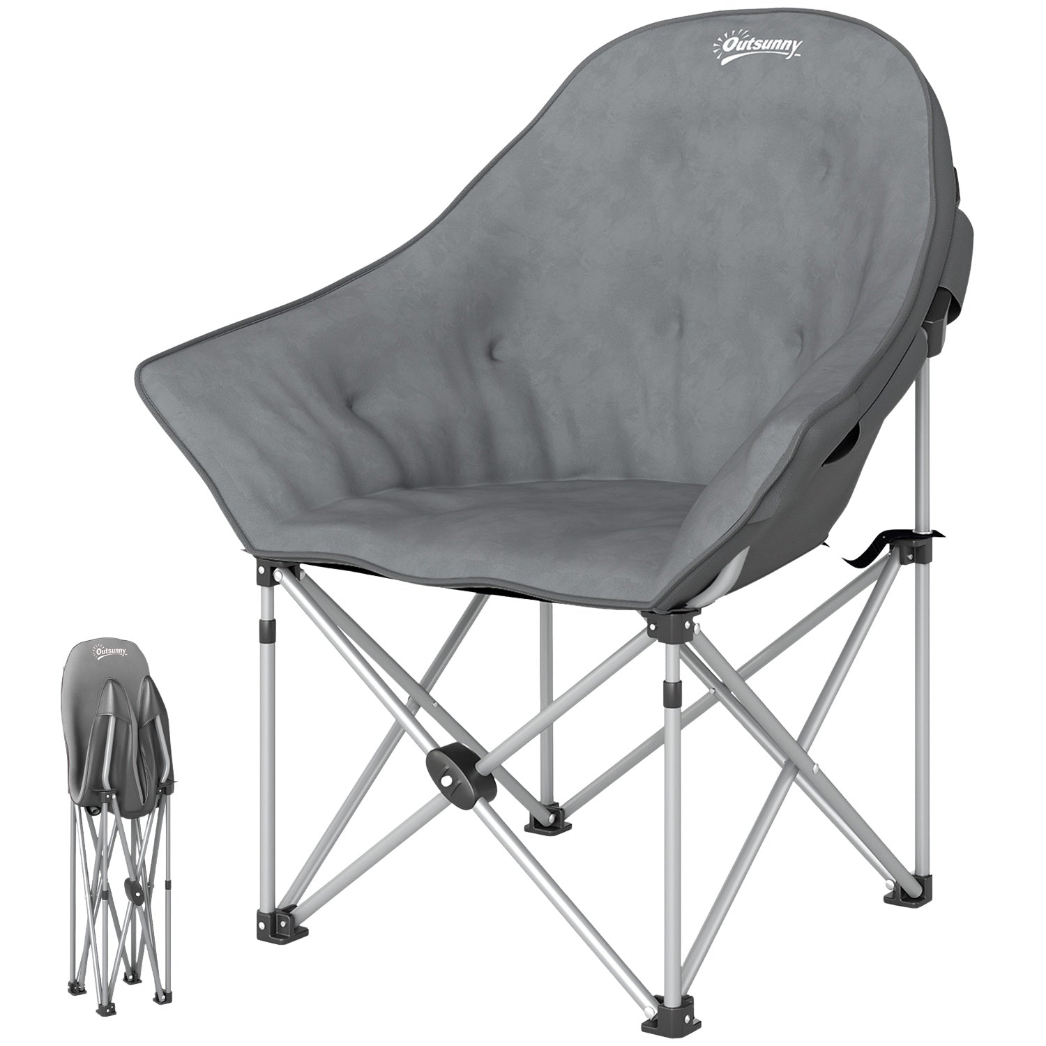 Hopfällbar campingstol med sidficka, lätt, 120 kg kapacitet