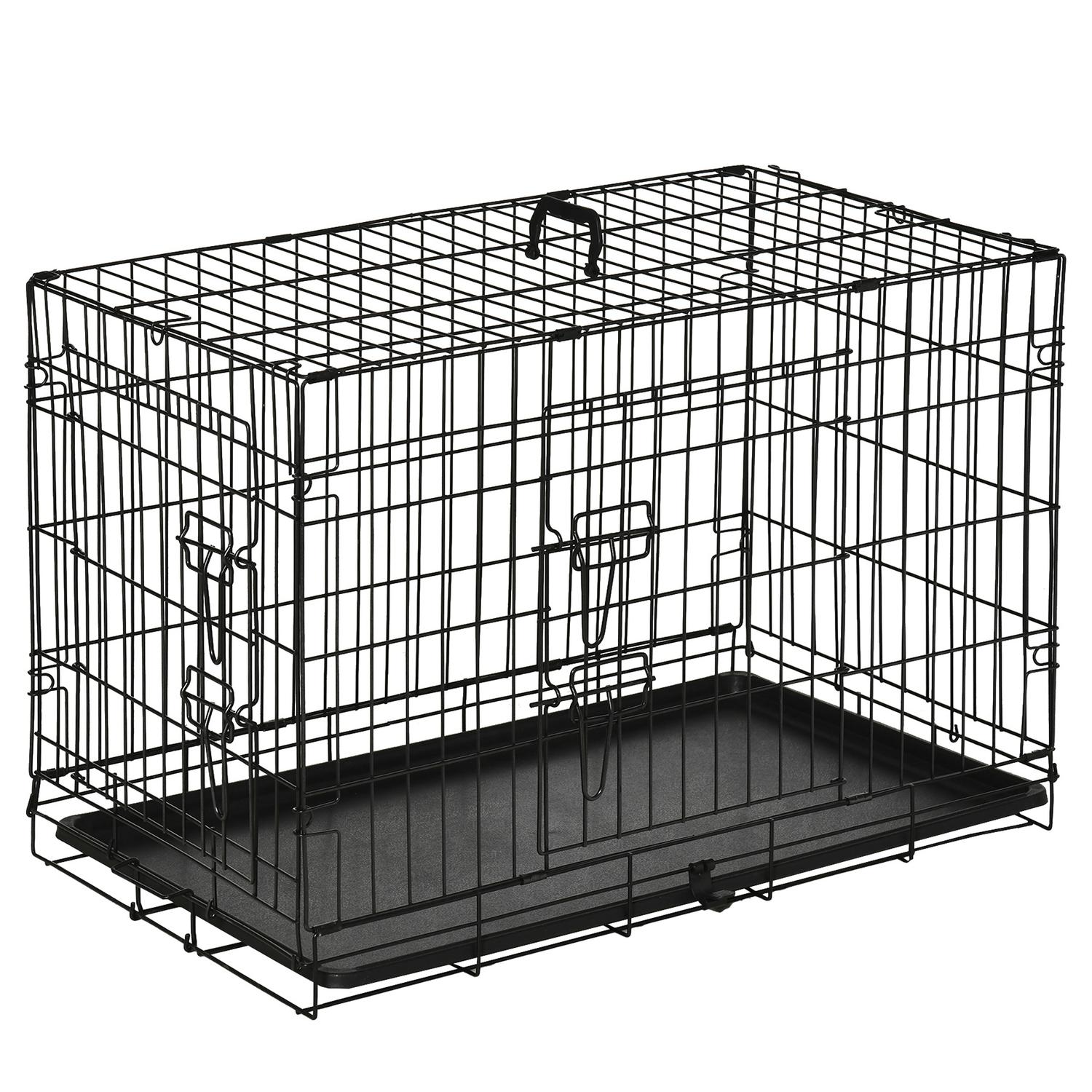 Hopfällbar hundlåda i svart metall – 76 x 46 x 52 cm