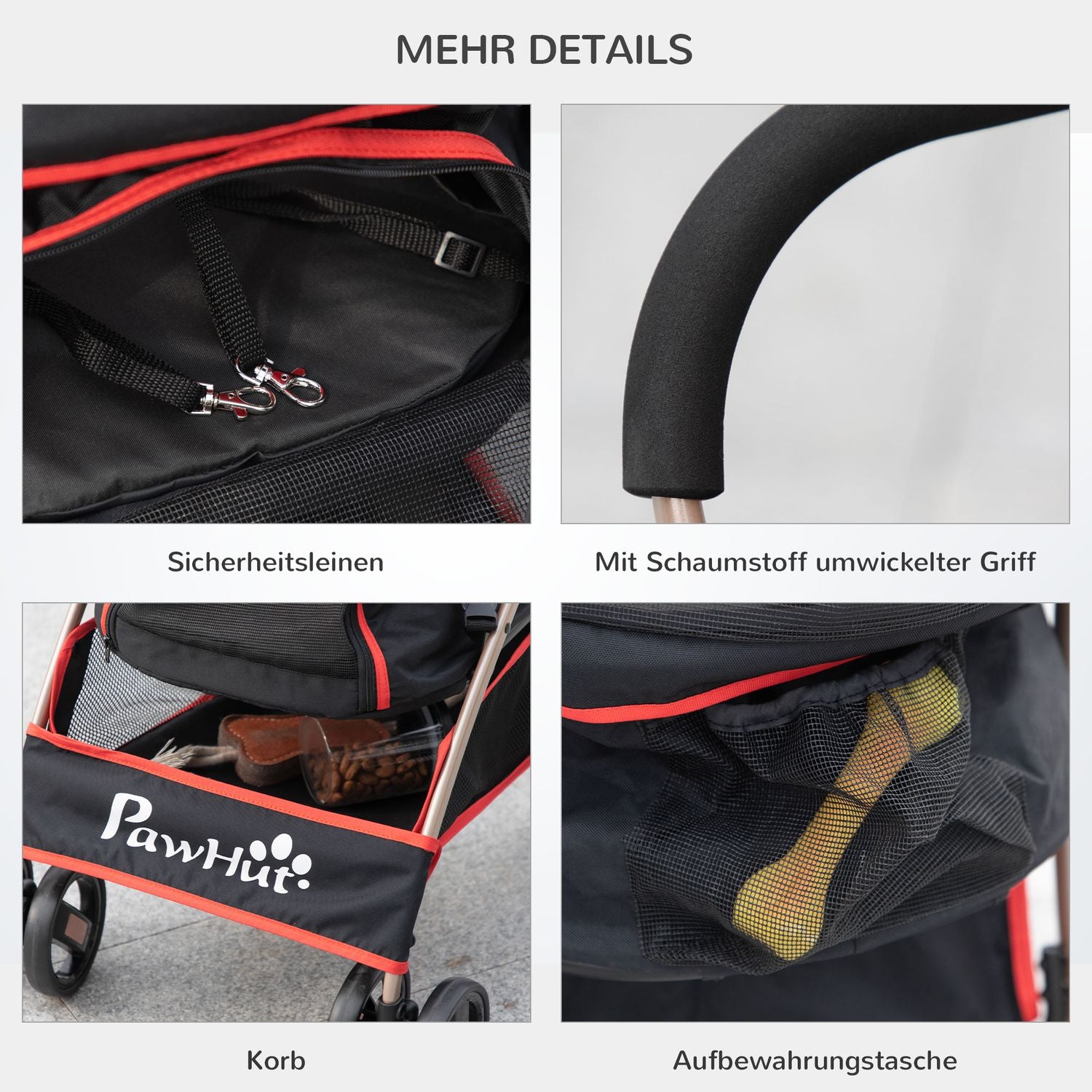 Hopfällbar hundvagn med kudde, nätfönster, Oxford-tyg