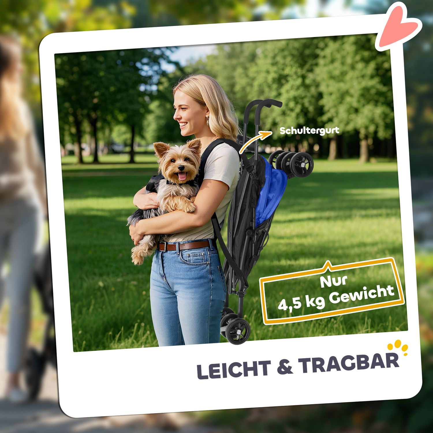 Hopfällbar husdjursvagn för hundar och katter upp till 4 kg, nät och förvaring