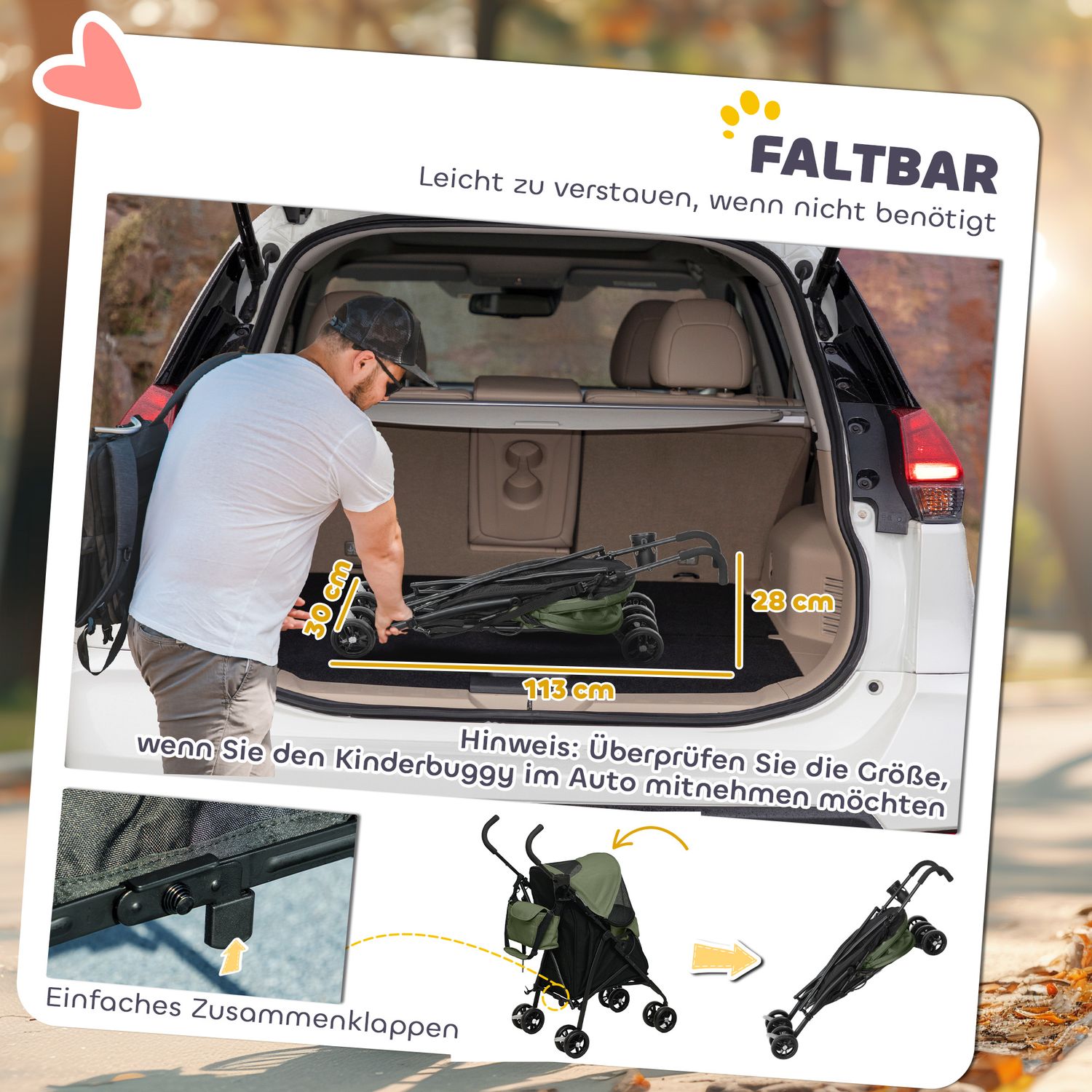 Hopfällbar husdjursvagn för katter och hundar upp till 4 kg – nätfönster, förvaringsväska