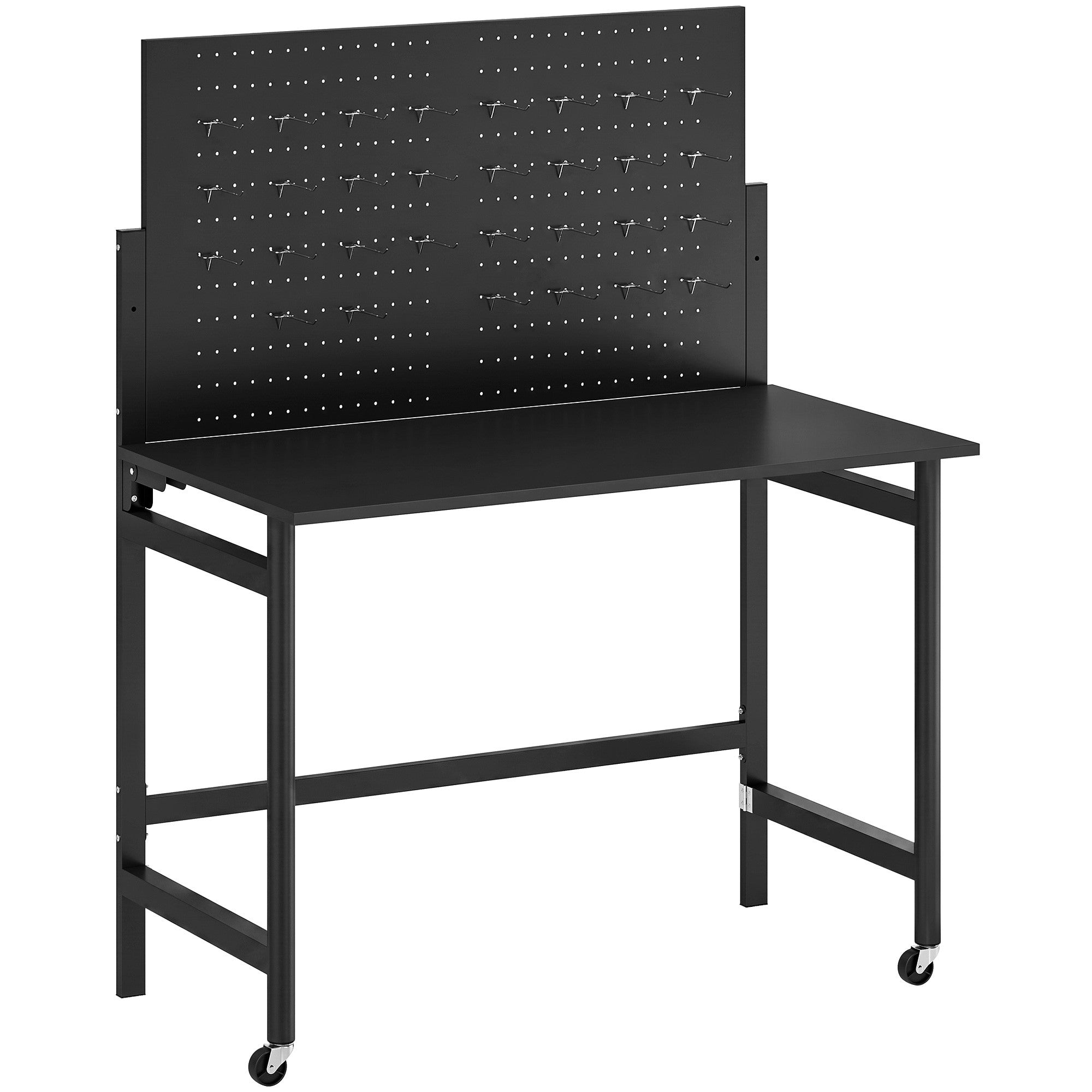Hopfällbar mobil arbetsbänk med hylsplatta, hjul, svart
