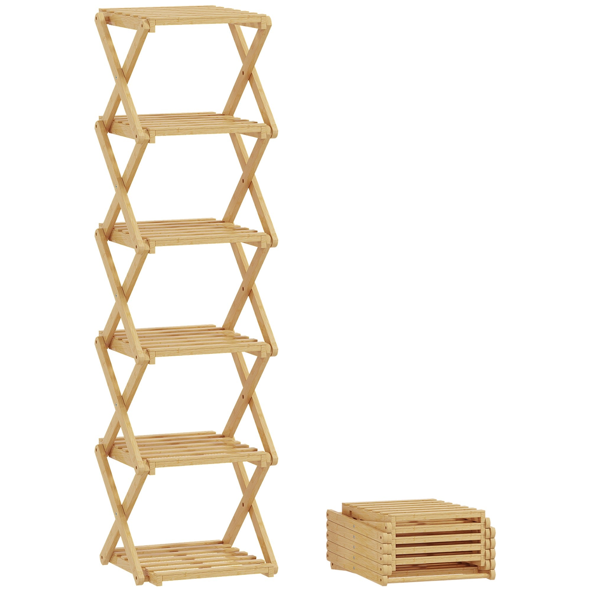 Hopfällbar skohylla i bambu, 6 våningar, rymmer 9 par, 30x29x108 cm