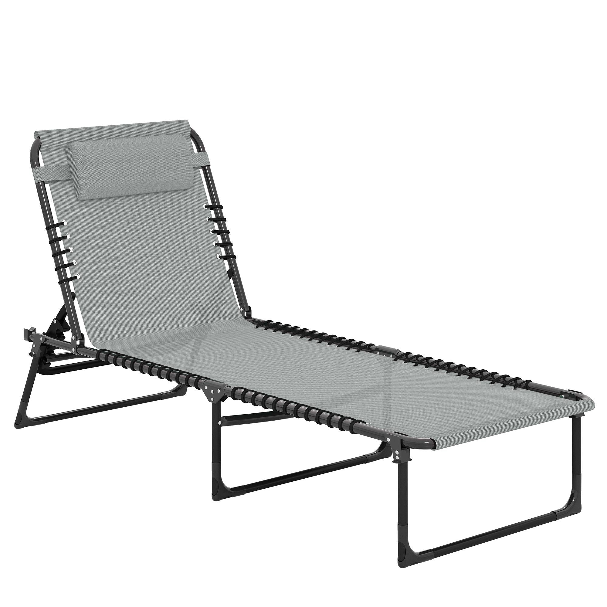 Hopfällbar solsäng, justerbar, stålram, ljusgrå