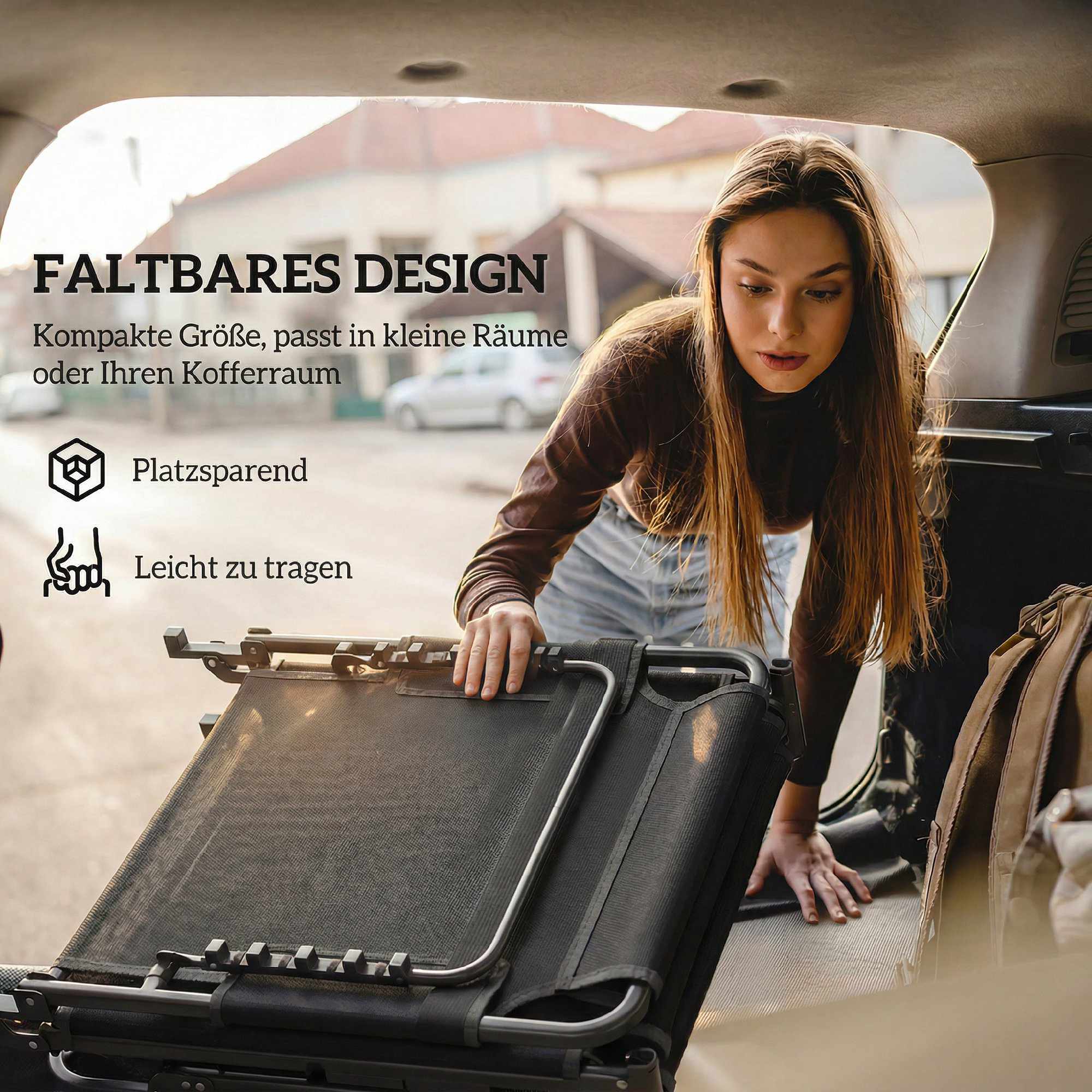 Hopfällbar solsäng med justerbart ryggstöd och dyna
