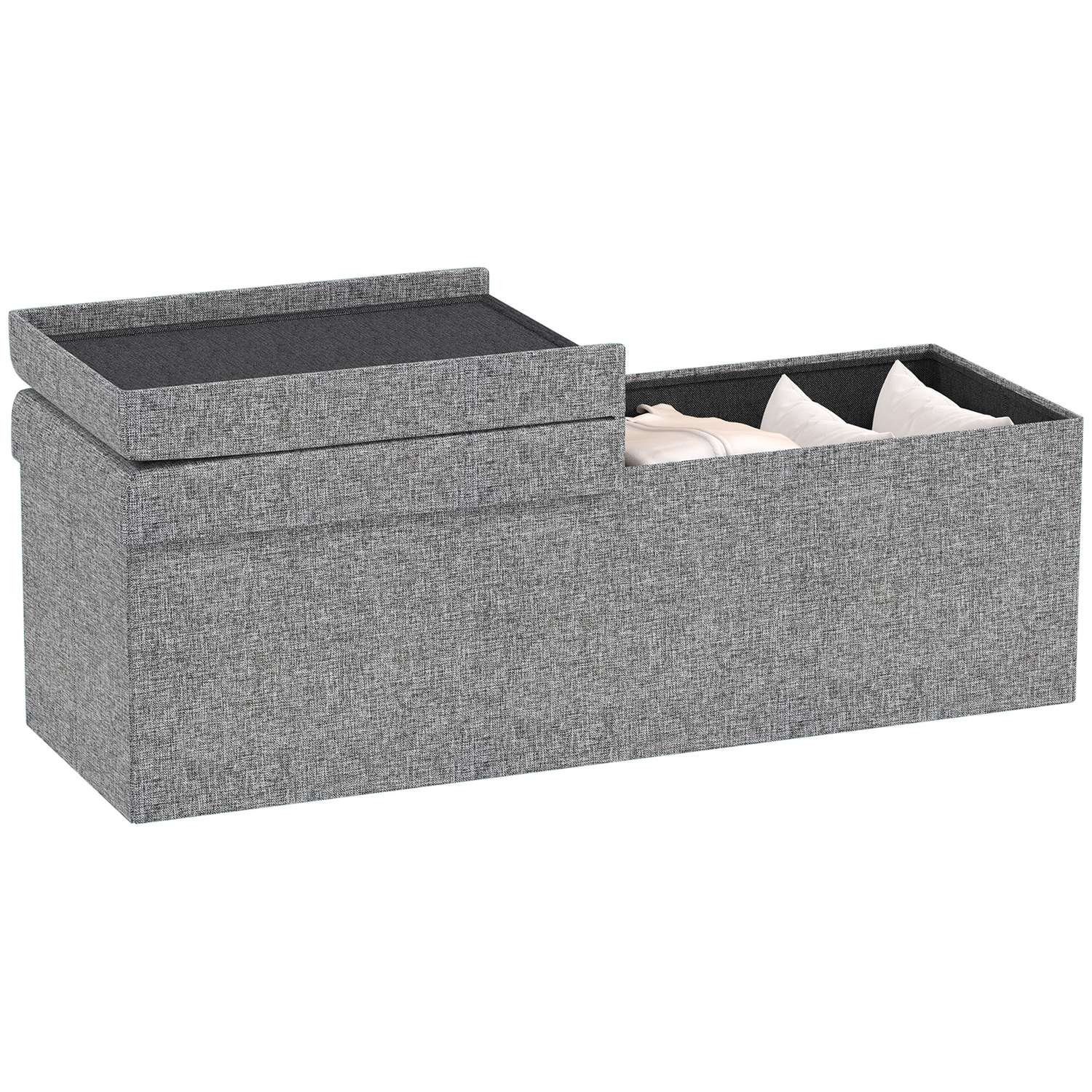 Hopfällbar stoppad bänk, linnelook, 110x38x38 cm mörkgrå