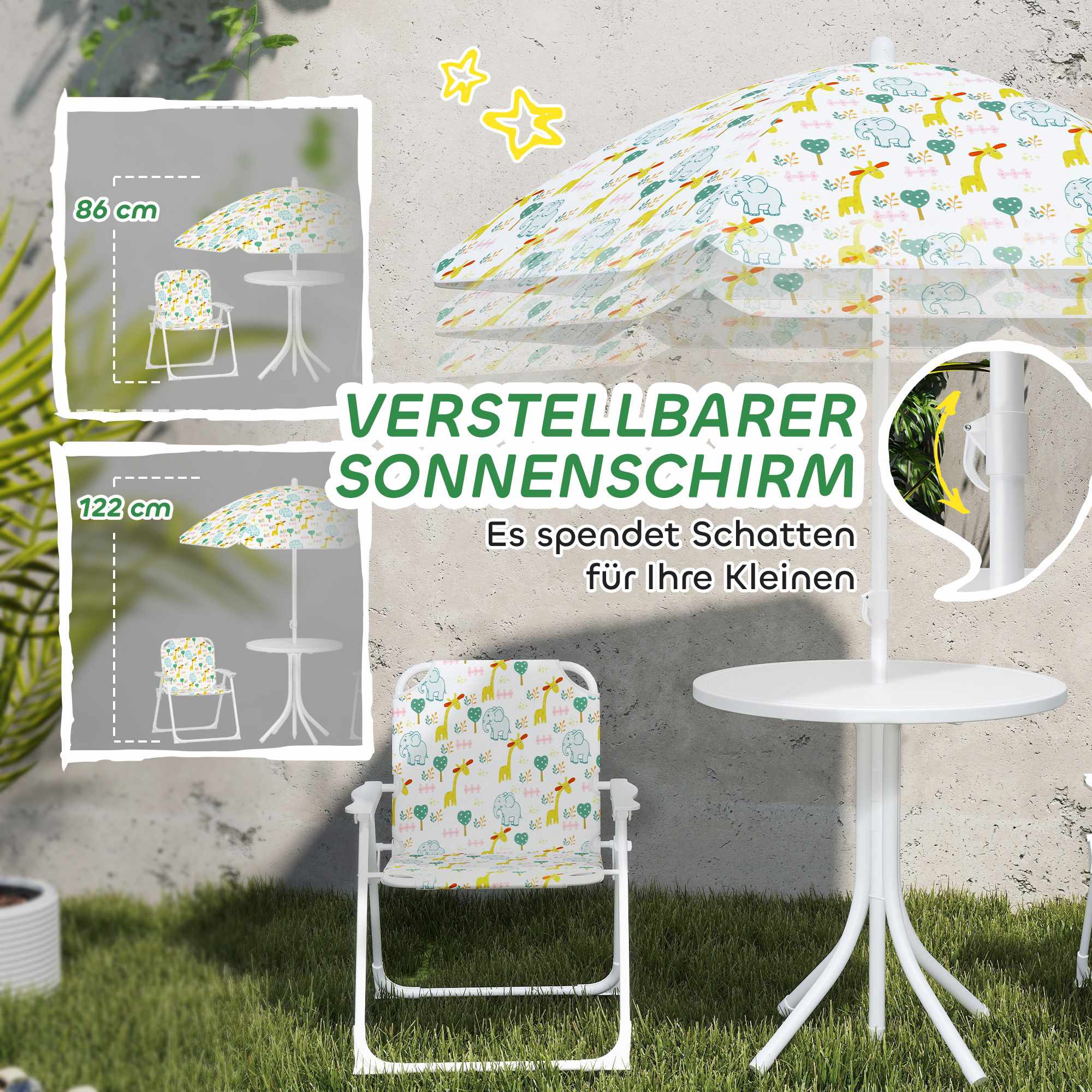 Hopfällbart barnbord med paraply, djurmotiv