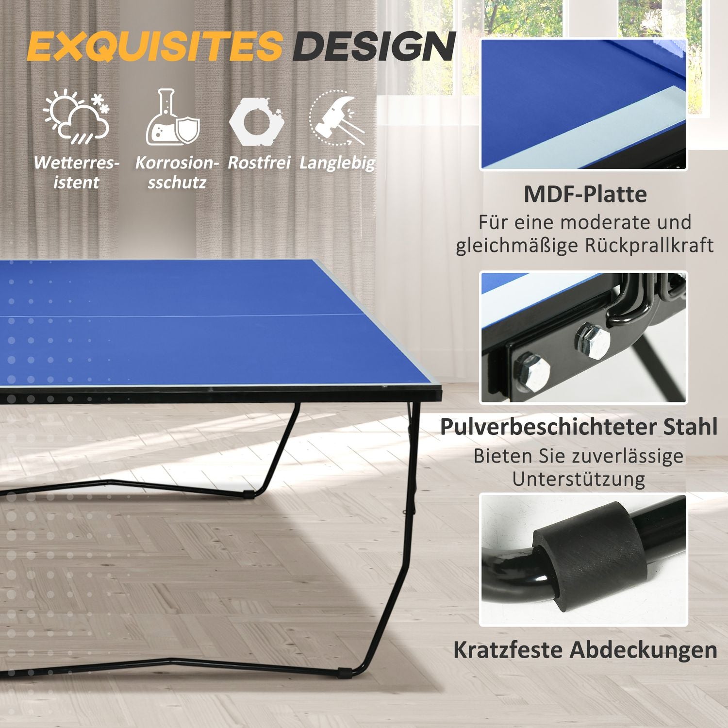 Hopfällbart bordtennisset utomhus med nät och hjul