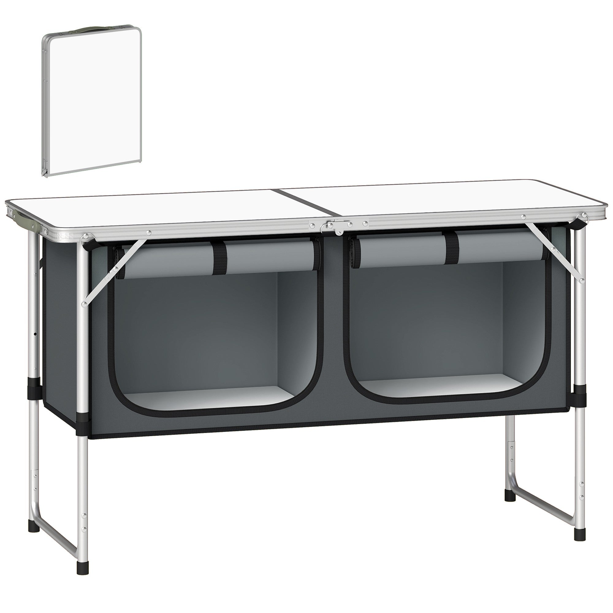 Hopfällbart campingkök med aluminiumram och förvaring