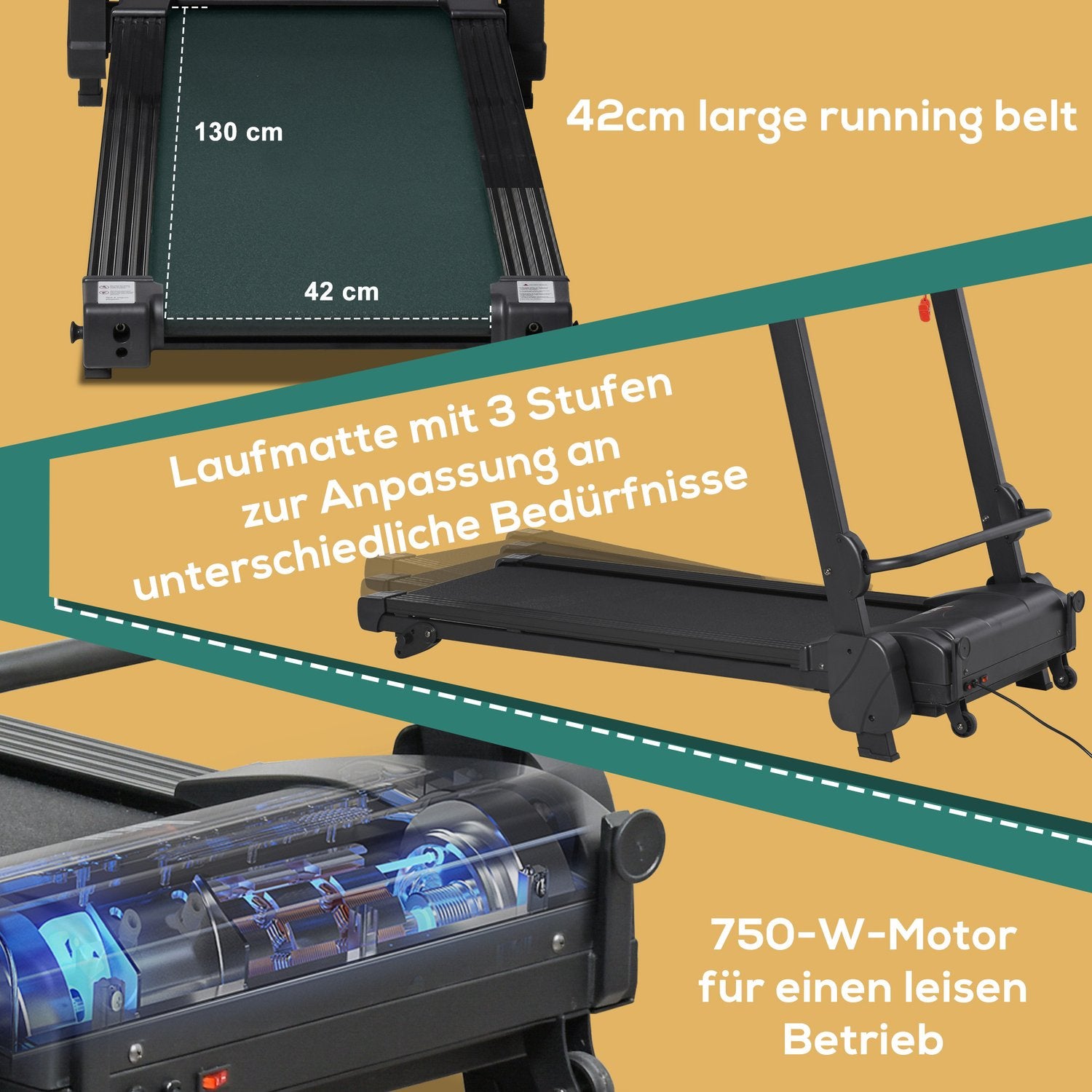 Hopfällbart elektriskt löpband med LCD & MP3, 1-14 Km/H